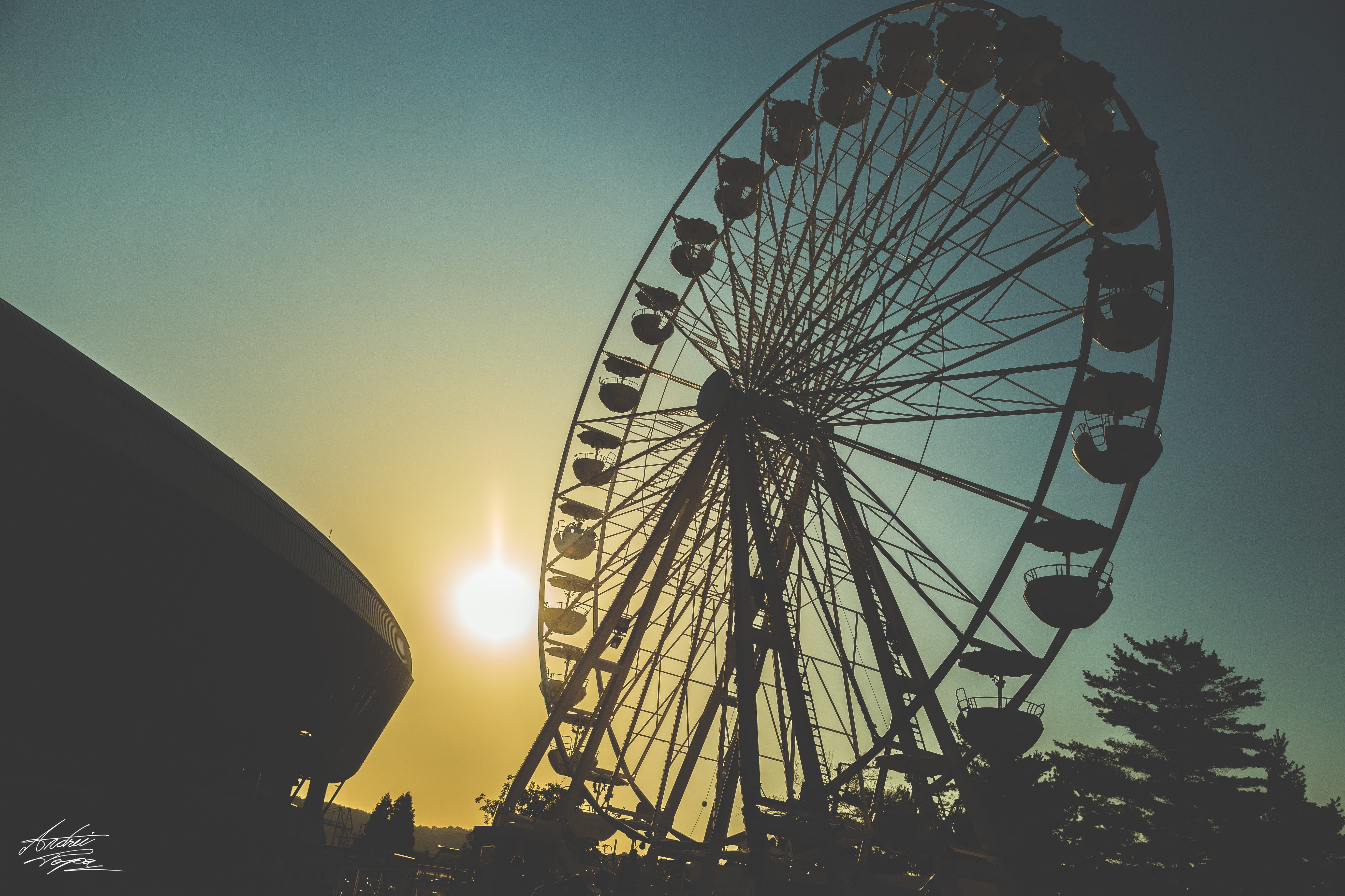 circle, arts culture and entertainment, low angle view, romania, tree, clear sky, plant, geometric shape, 5K, amusement park ride, no people, untold festival arena, HD Wallpaper