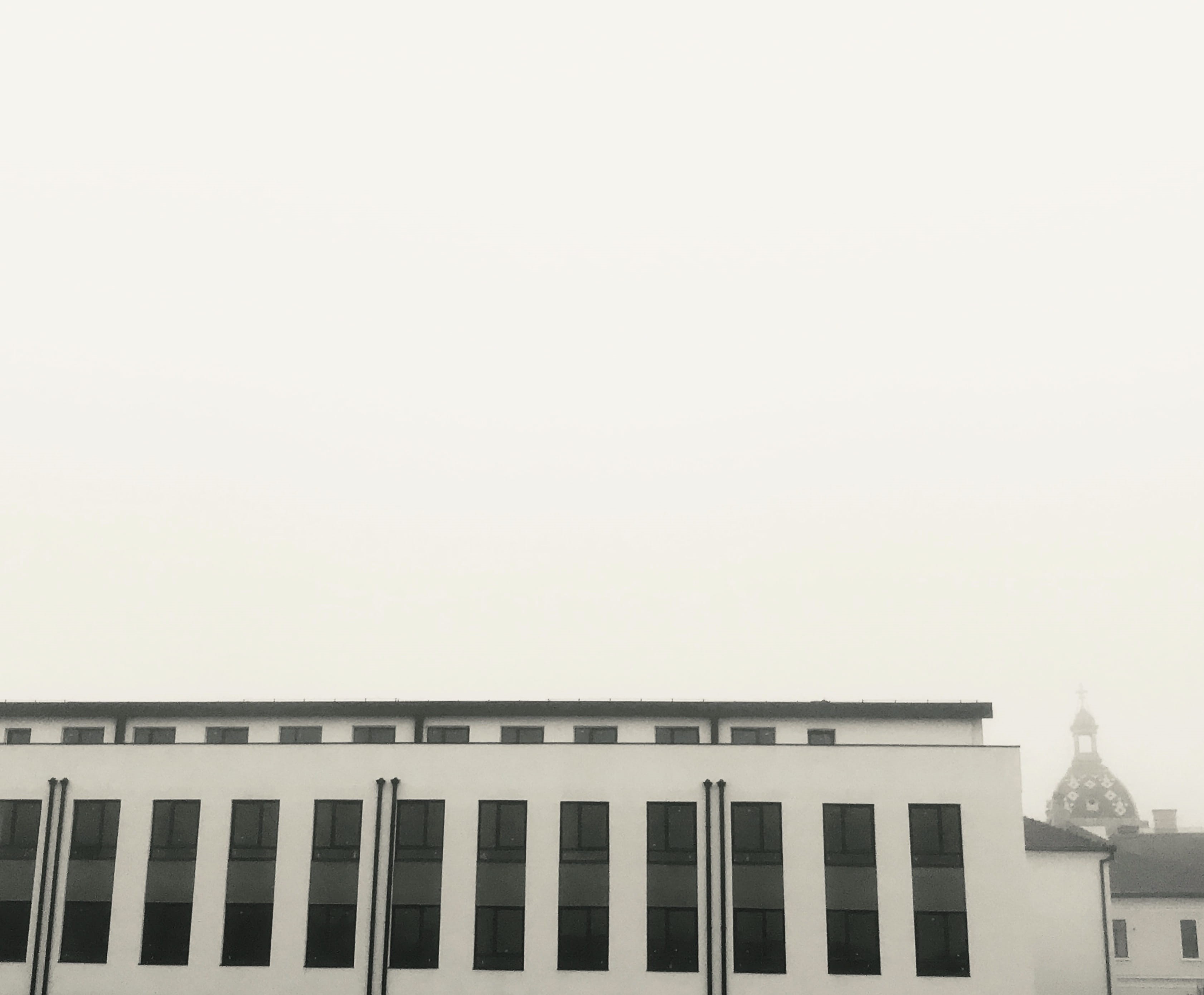 clean, cluj-napoca, instagram, no people, old town, gray, railing, sky, minimalism, built structure, exterior, architectural, foggy, fog, day, HD Wallpaper