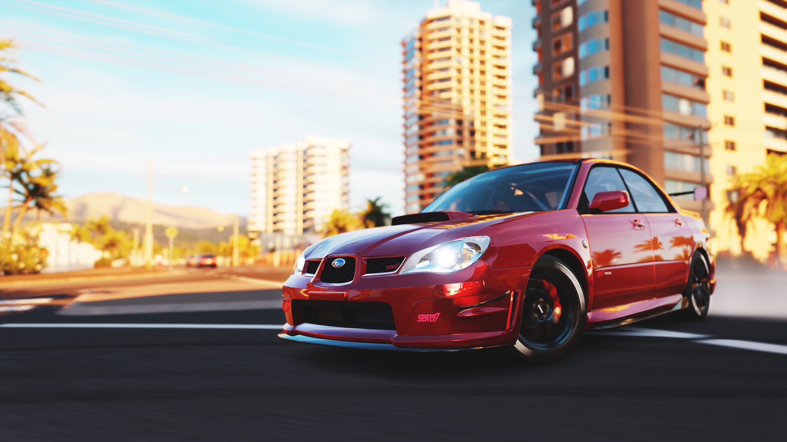 sunlight, Drifting, 2K, road, sky, architecture, city, transportation, outdoors, building exterior, video games, Forza Games, land vehicle, mode of transportation, HD Wallpaper