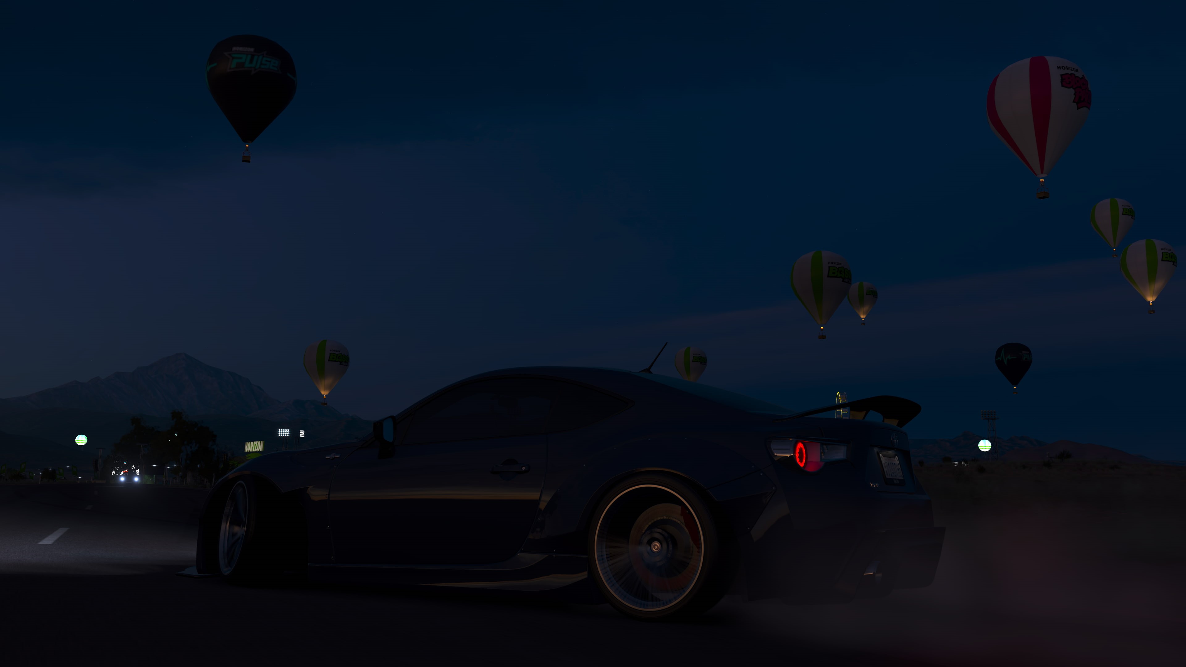car, Forza Horizon, night, journey, adventure, no people, nature, hot air balloon, motor vehicle, transportation, Forza, on the move, land vehicle, flying, HD Wallpaper