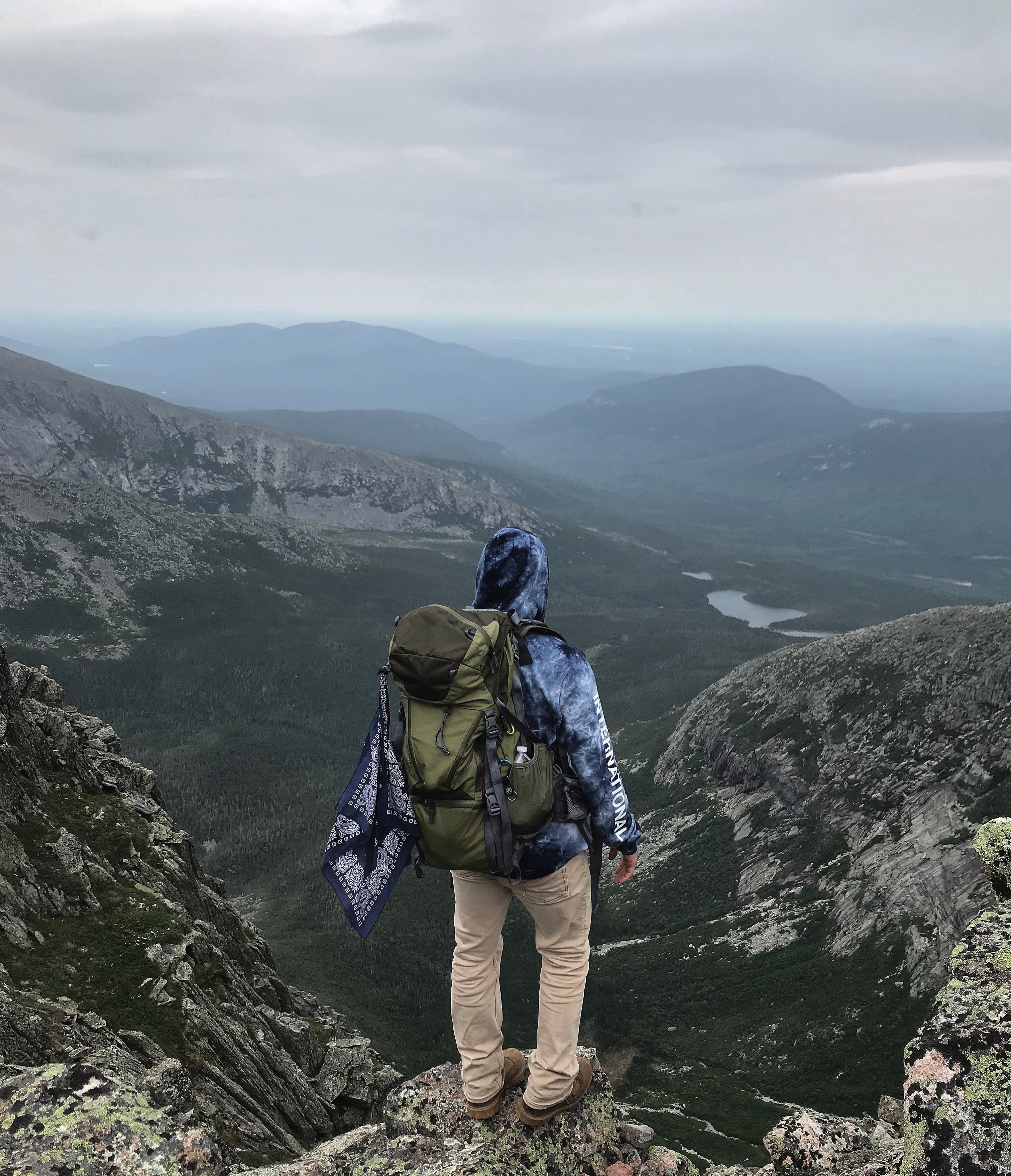 backpack, landscape, mountains, millinocket, person, tranquility, people in nature, folk, scenics - nature, leisure activity, activity, sky, roam, rear view, Phone HD Wallpaper