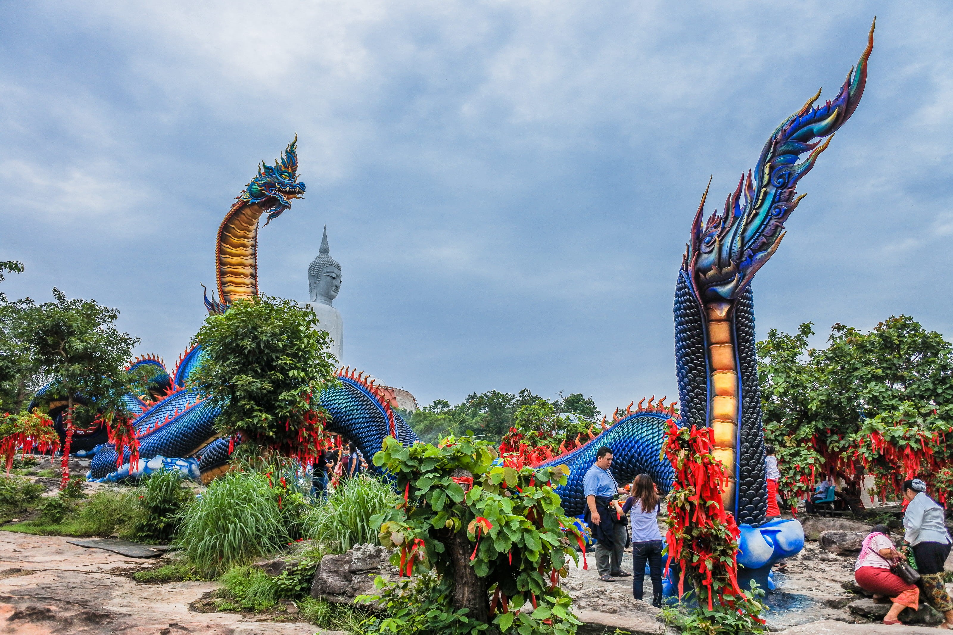 oriental, worship, plant, sculpture, trees, tradition, around, crowd, roaming, outdoors, representation, near, shrine, temple, cloud - sky, spiritual, colorful, HD Wallpaper