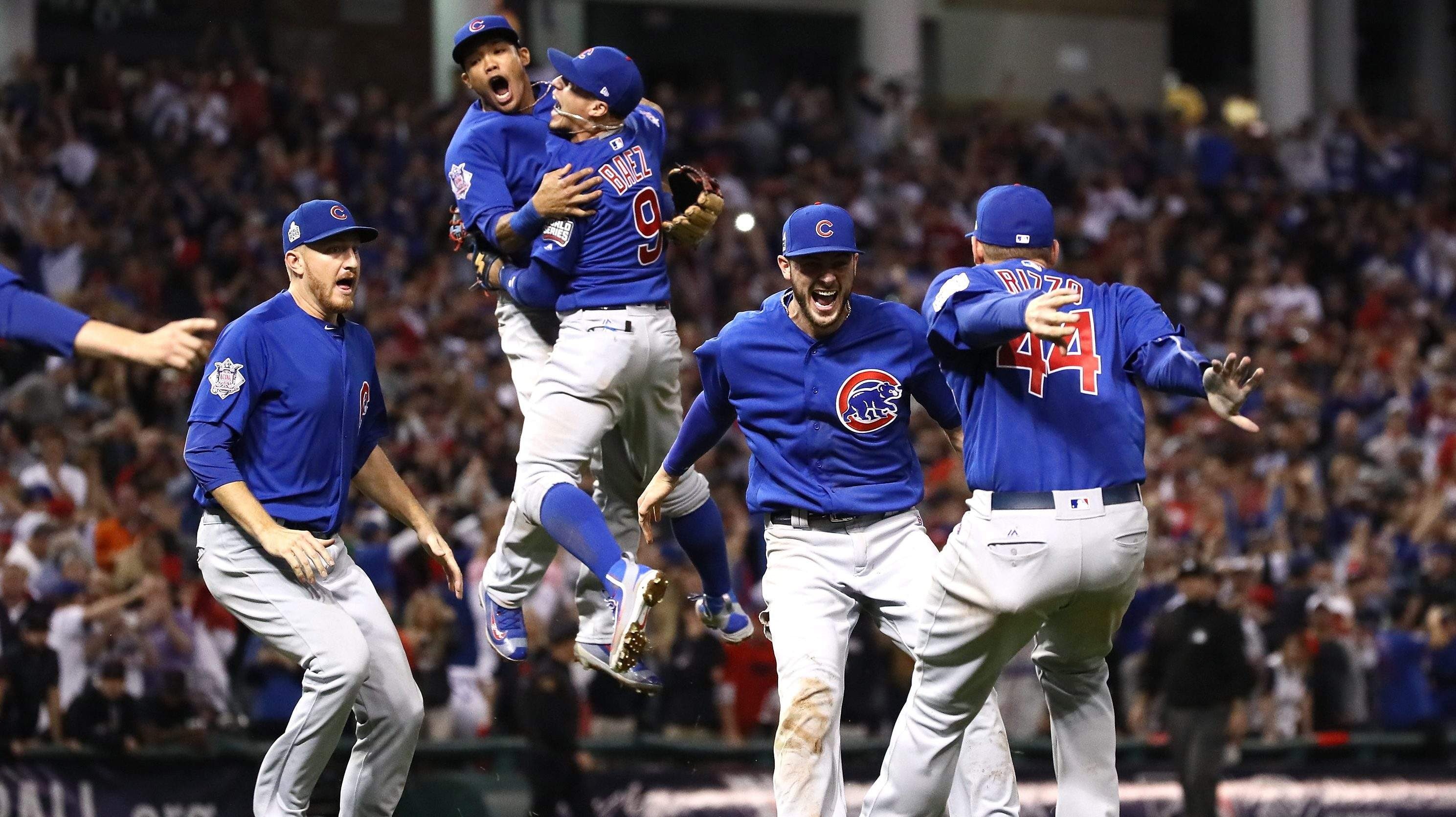 young adult, Wade Davis, Javier Báez, running, males, group of people, Kris Bryant, sport, spectator, 2K, full length, people, men, sports, Addison Russel, HD Wallpaper