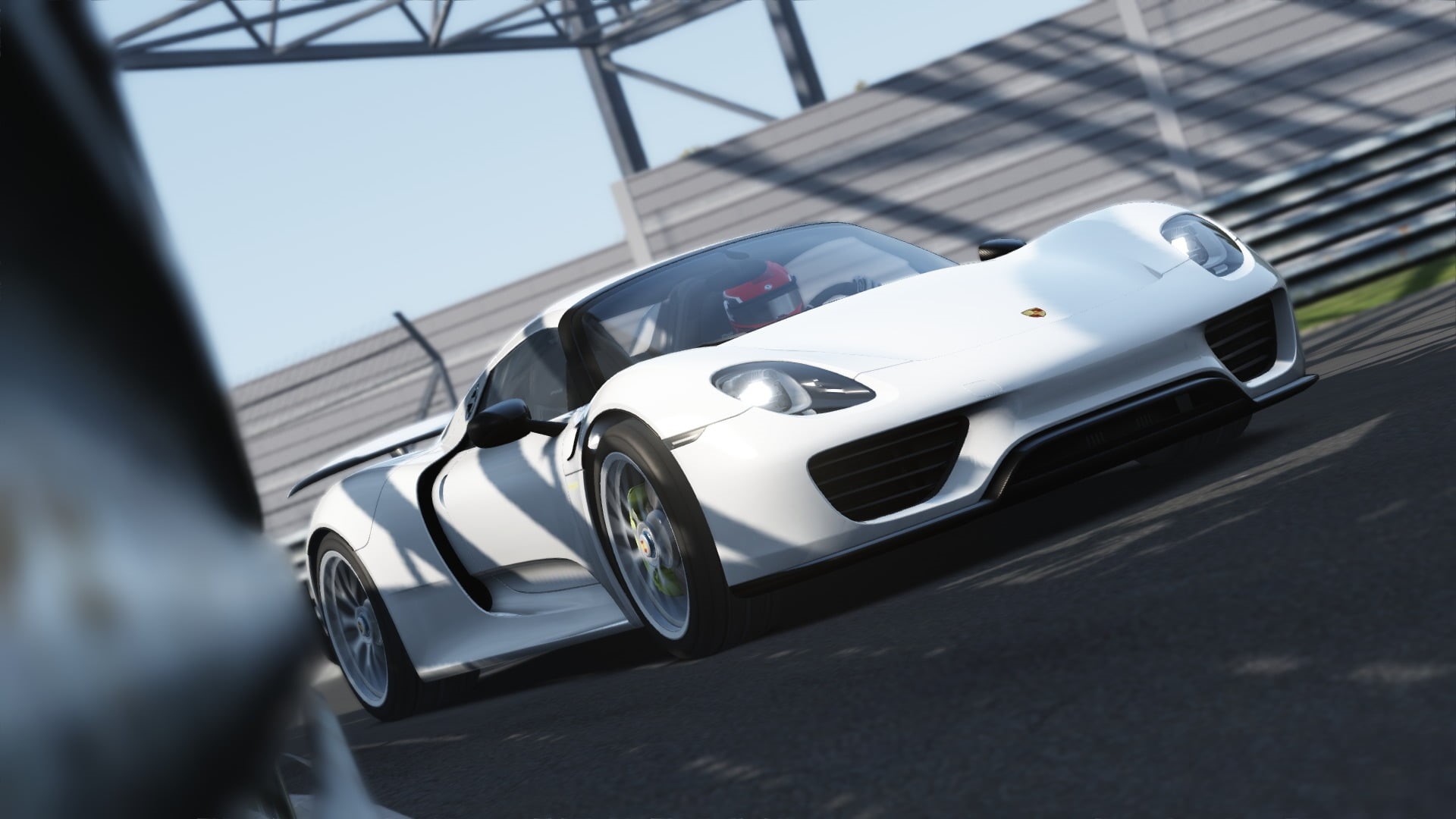 retro styled, Porsche 918 Spyder, Assetto Corsa, wheel, personal land vehicle, reflection, luxury, motor vehicle, Nordschleife, silver colored, outdoors, HD Wallpaper