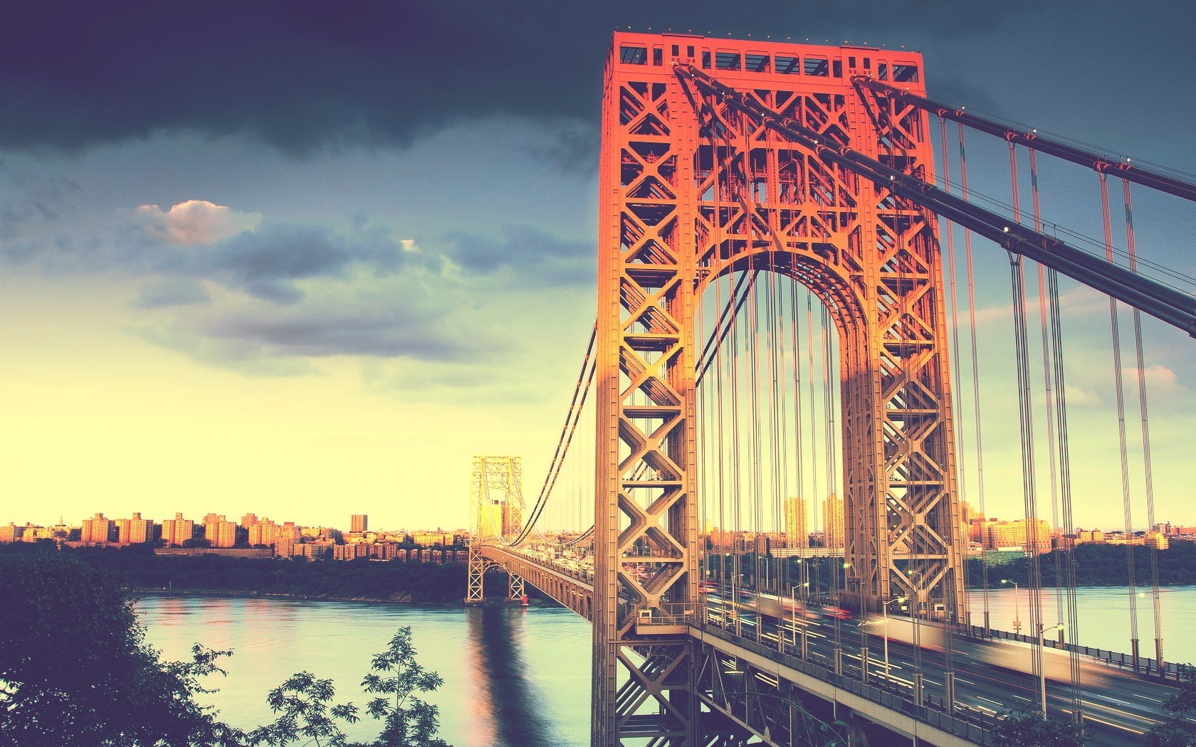cloud - sky, suspension bridge, 720P, travel destinations, building exterior, engineering, bridge, office building exterior, skyscraper, outdoors, George Washington Bridge, HD Wallpaper