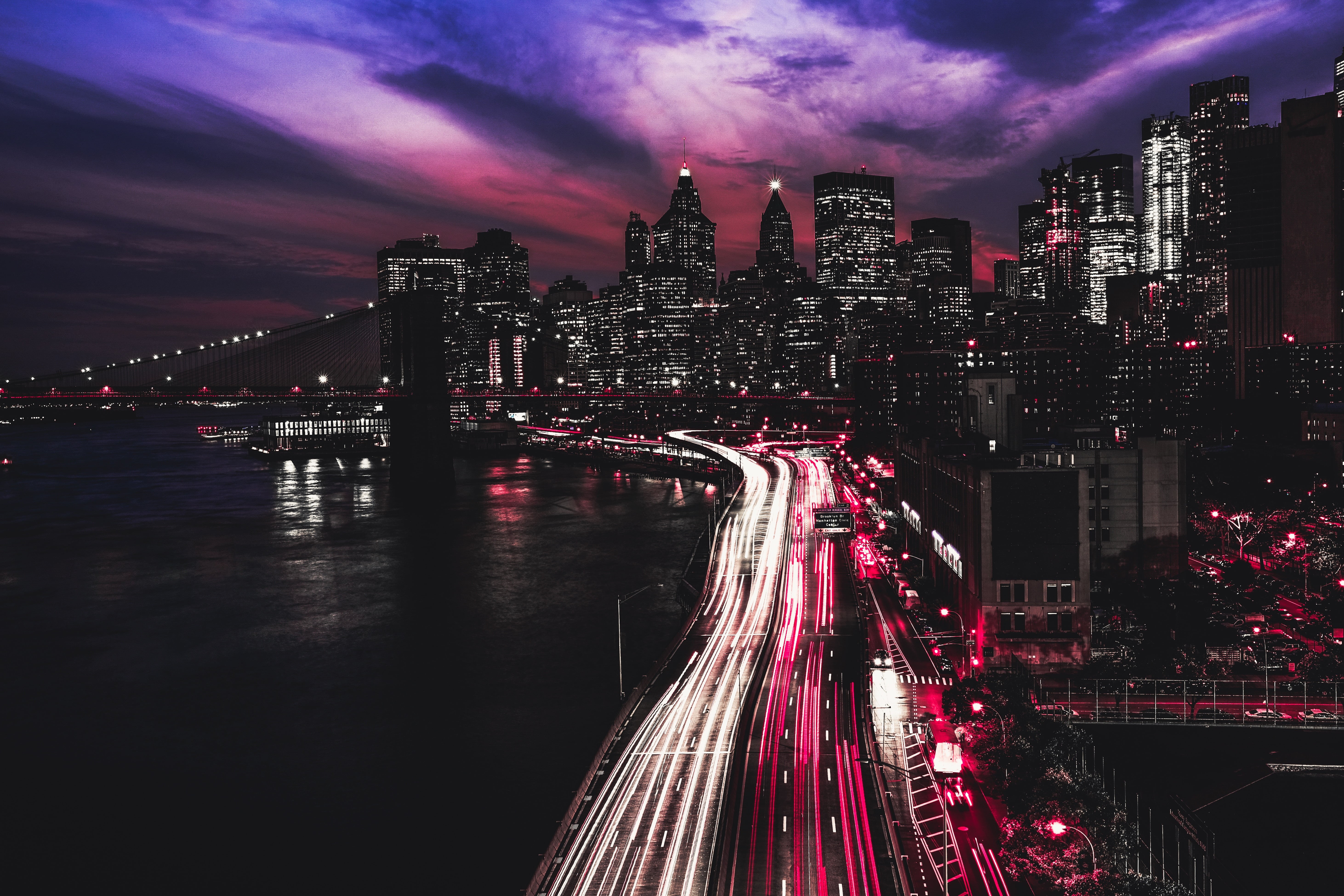 view, s, reflection, harbor, dark, nighttime, east River, urban Skyline, manhattan - New York City, modern, office Building, building, 5K, photography, HD Wallpaper
