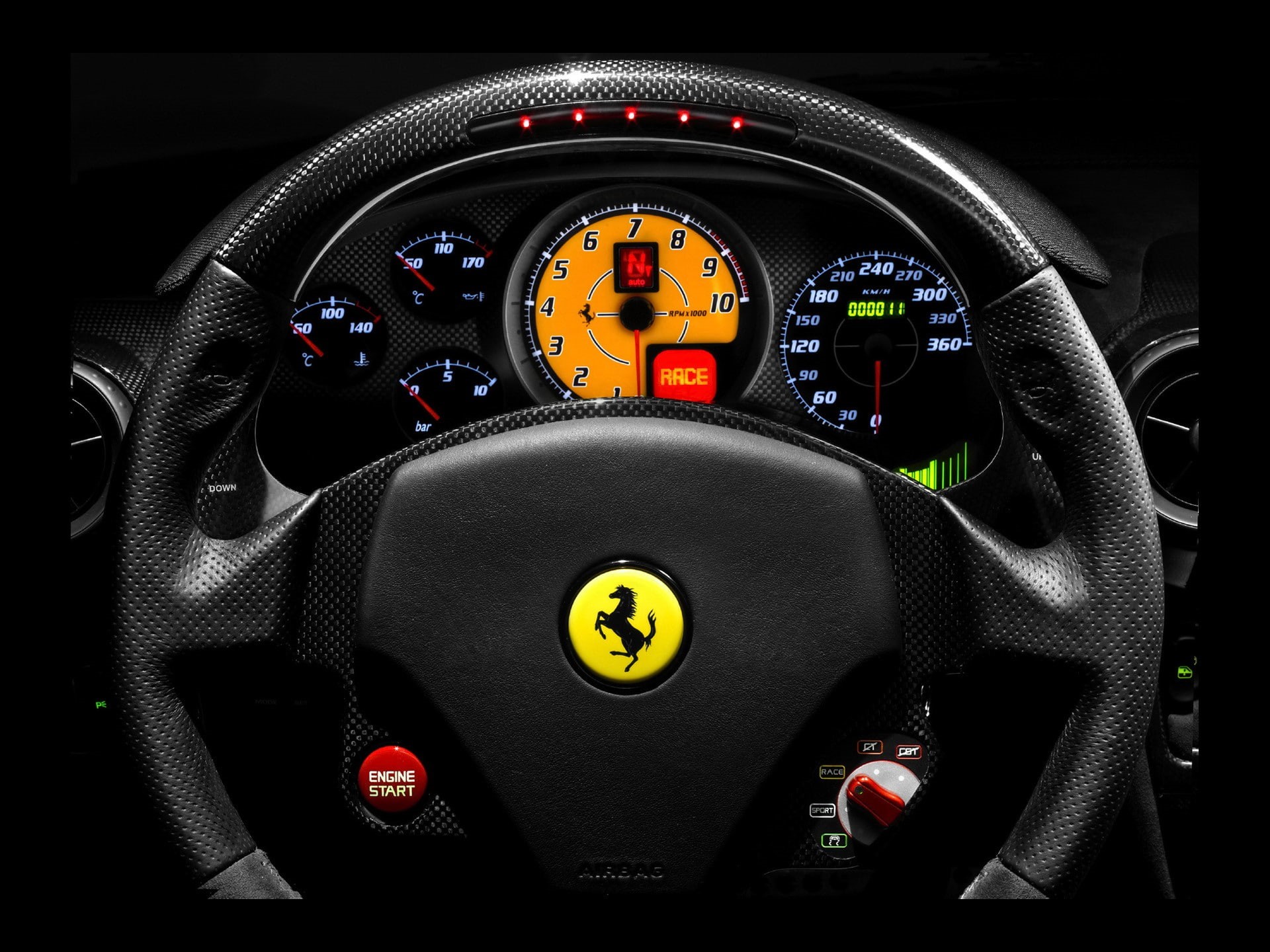 Ferrari, indoors, airplane, control panel, mode of transportation, motor vehicle, car interior, technology, speedometer, close-up, land vehicle, car, 1080P, HD Wallpaper