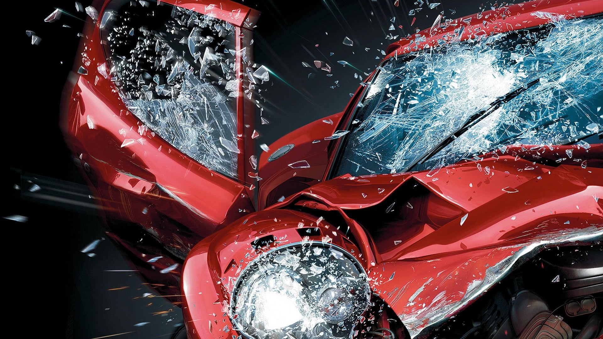 outdoors, mode of transportation, windshield, 1080P, land vehicle, cracked, headlight, wrecked, vehicle, day, shiny, motor vehicle, red, chrome, no people, HD Wallpaper