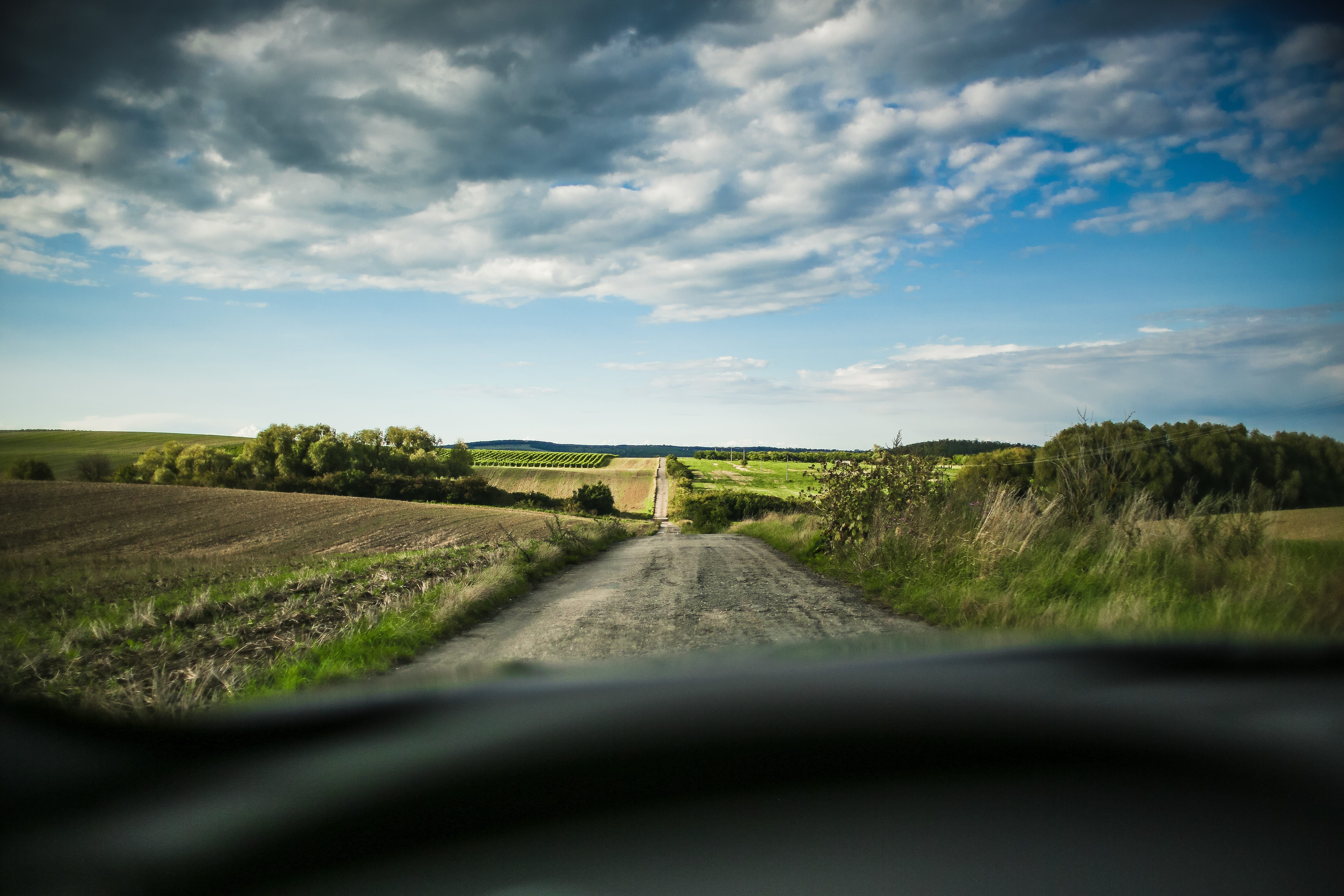 color Image, moravia, cloud - Sky, transportation, agriculture, field, outdoors, car point of view, hill, sky, glass - material, motor vehicle, green Color, HD Wallpaper