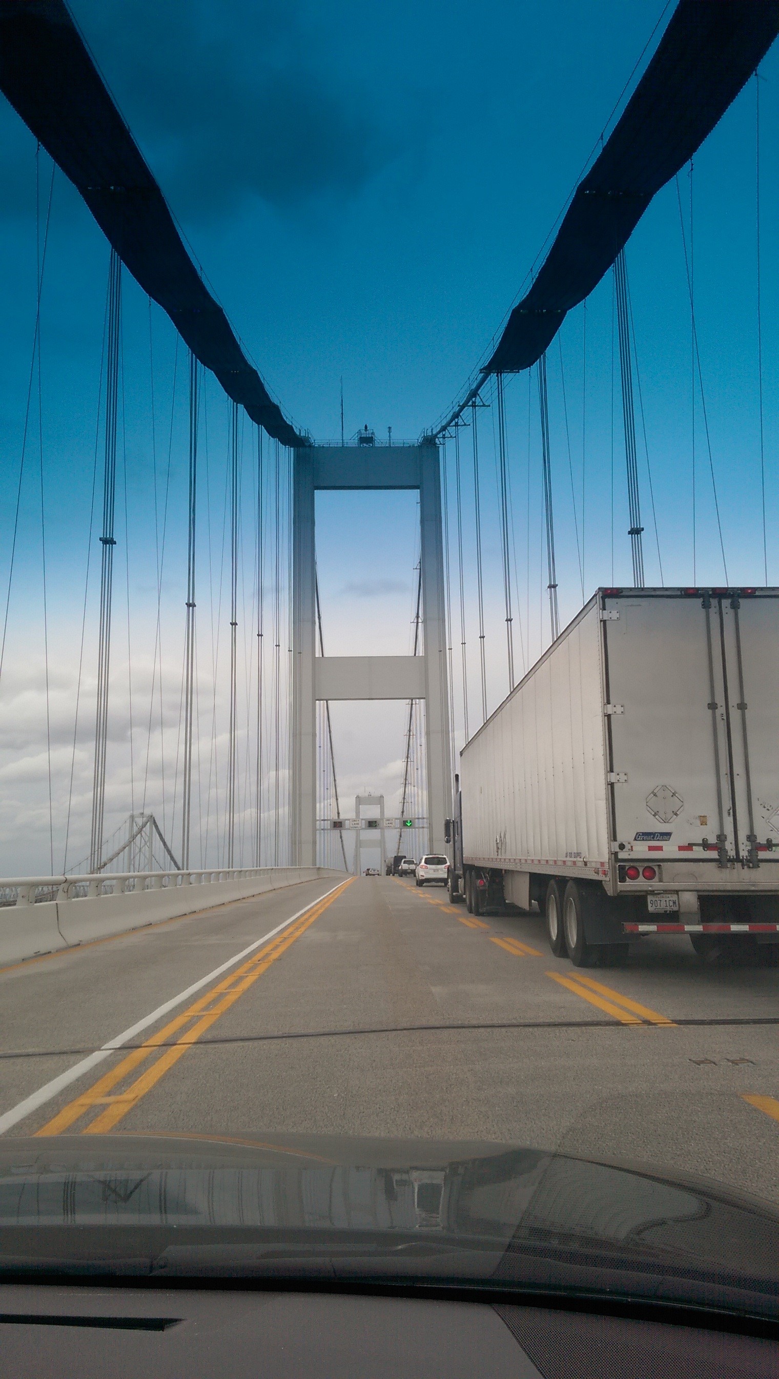 mode of transportation, glass - material, road trip, land vehicle, connection, nature, suspension bridge, usa, truck, logistics, street, car interior, transportation, Phone HD Wallpaper