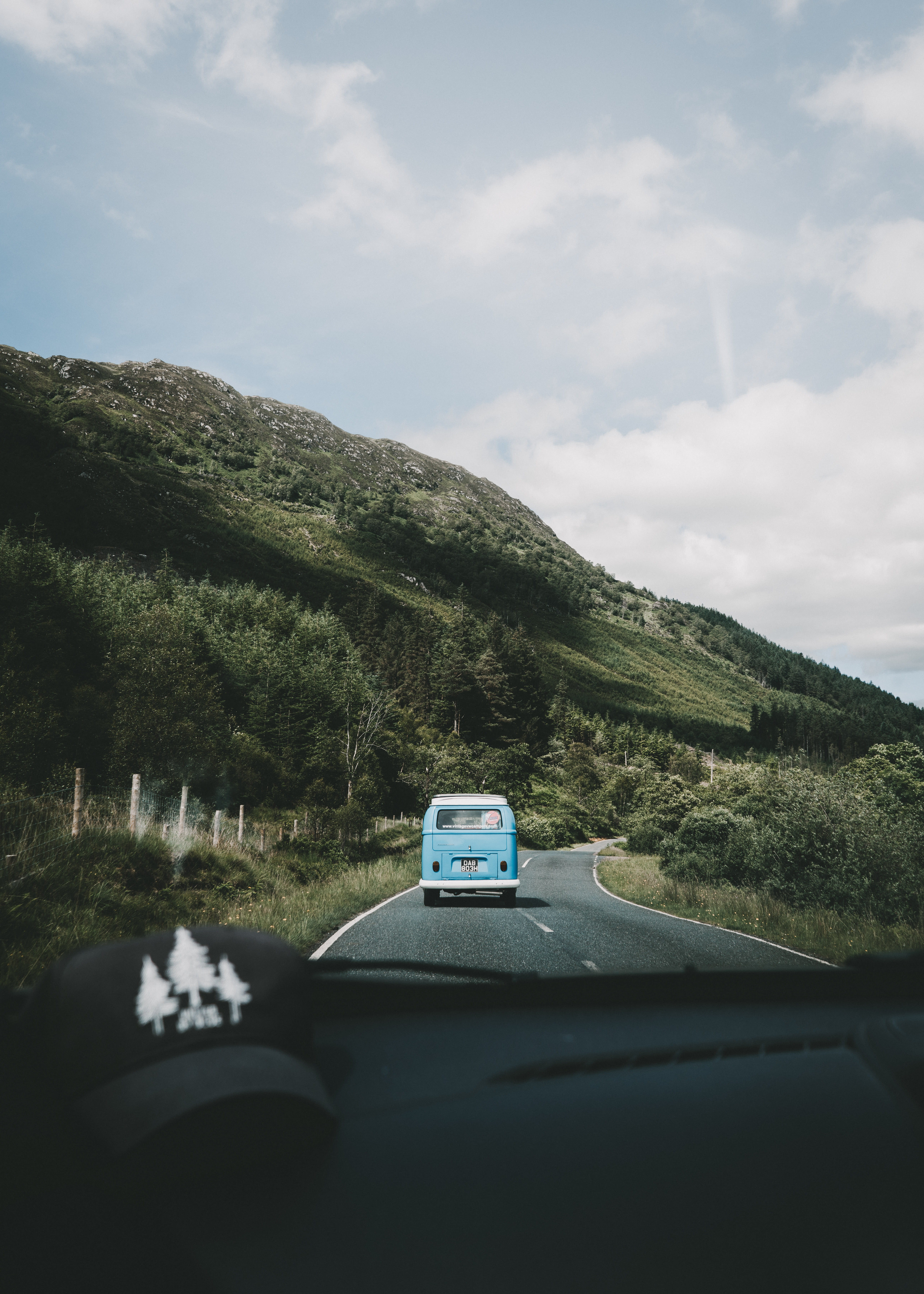 travel, no people, volkswagen, traveling, driving, camper, nature, plant, body, scottish highland, sky, vehicle interior, car point of view, beauty in nature, Phone HD Wallpaper