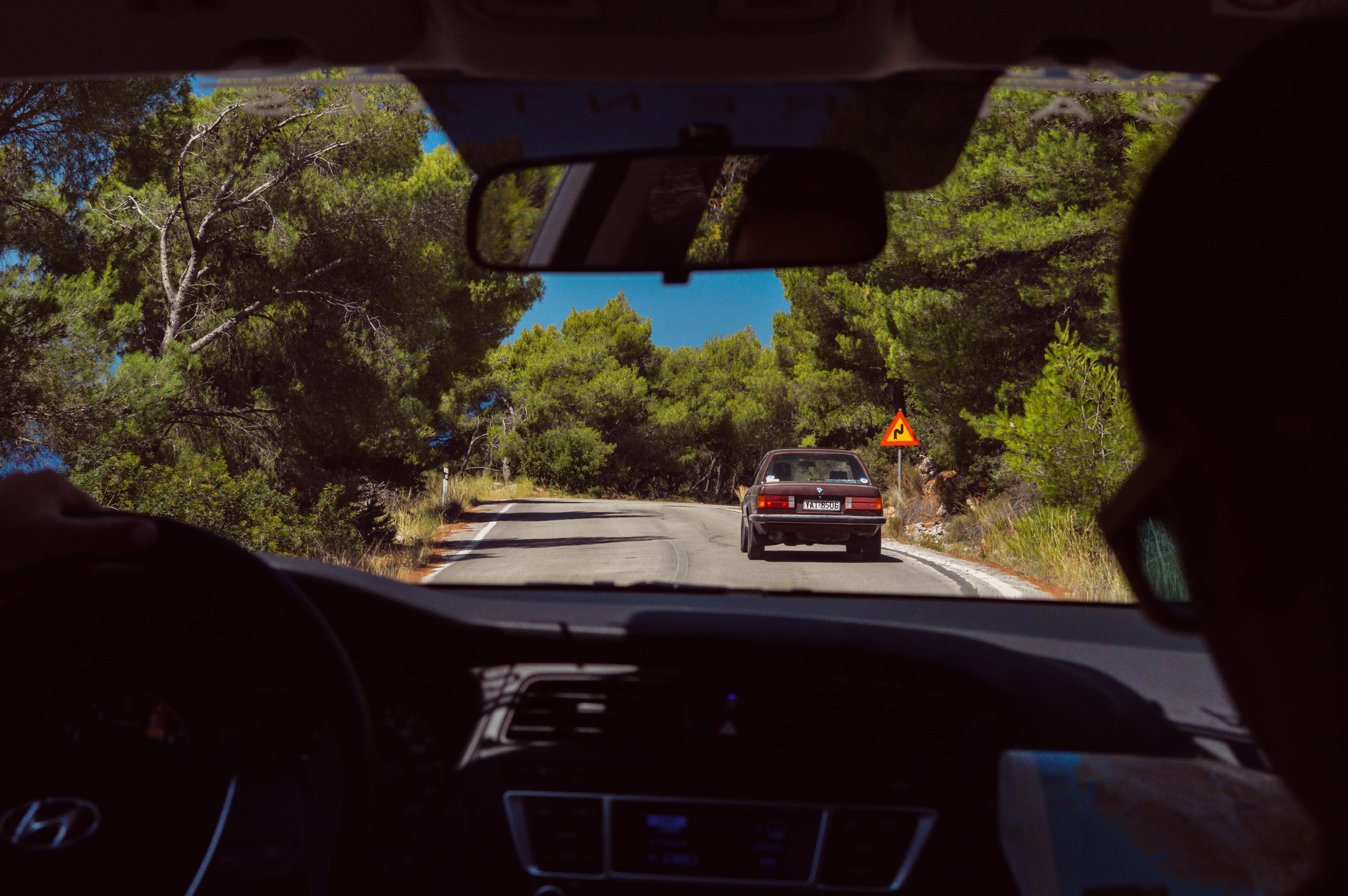 roadtrip, car point of view, rear view, trip, tropical, nature, car, zante, beach, plant, car interior, road, windshield, on the move, sun, transparent, HD Wallpaper