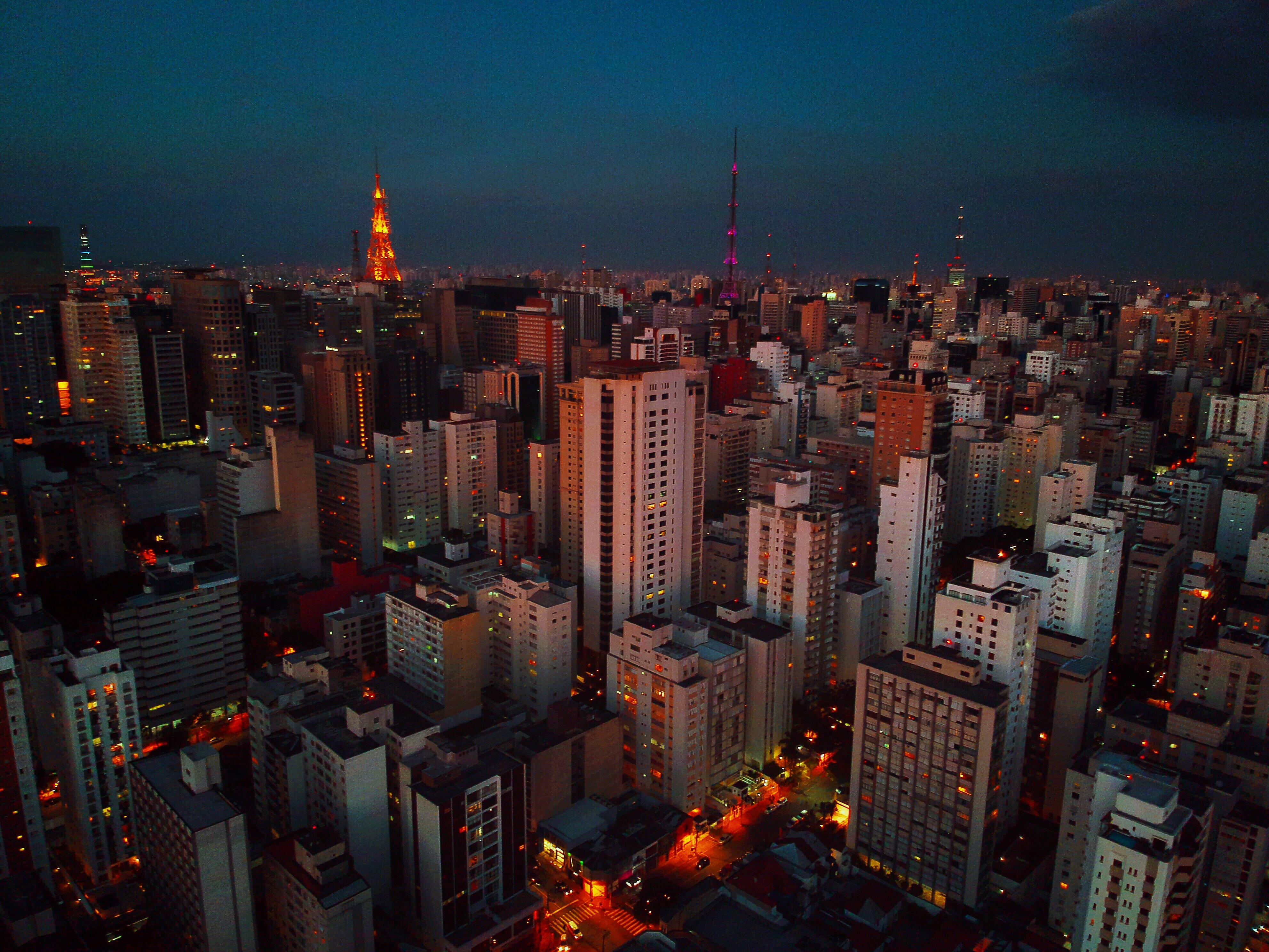 brasil, tall - high, tower, saopaulo, city, modern, city life, urban skyline, skyscraper, 4K, illuminated, djispark, high angle view, night, built structure, HD Wallpaper