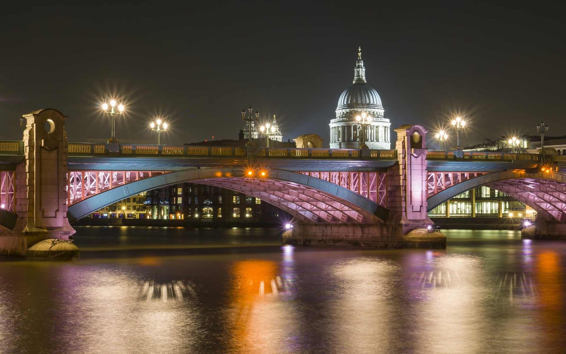 Thames, River, Lights, London, Night, Bridge, Cathedral, 1080P, HD Wallpaper