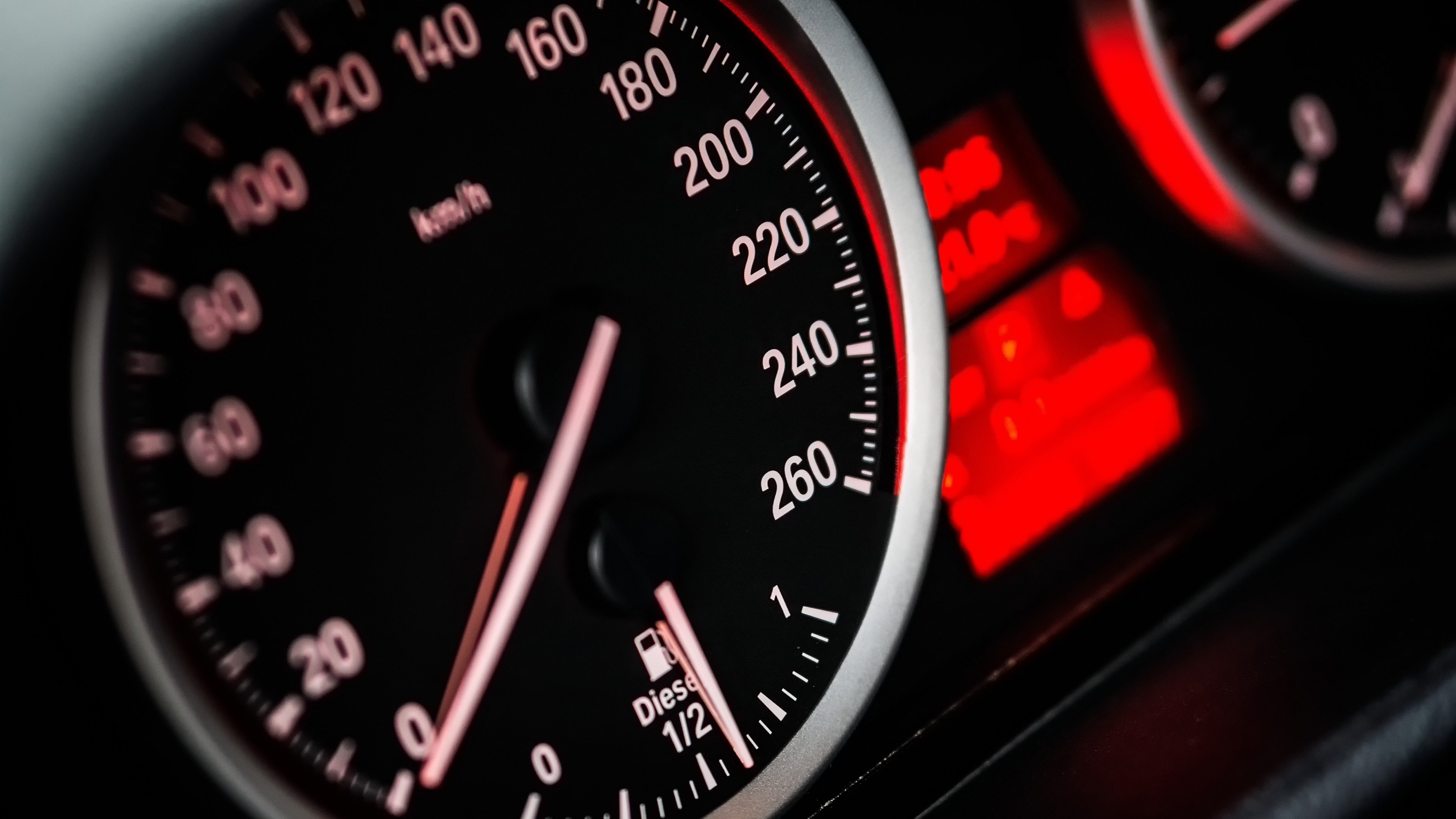 car, speed, transportation, speedometer, indoors, technology, 4K, land vehicle, gauge, close-up, macro, dashboard, no people, red, vehicle interior, control, HD Wallpaper