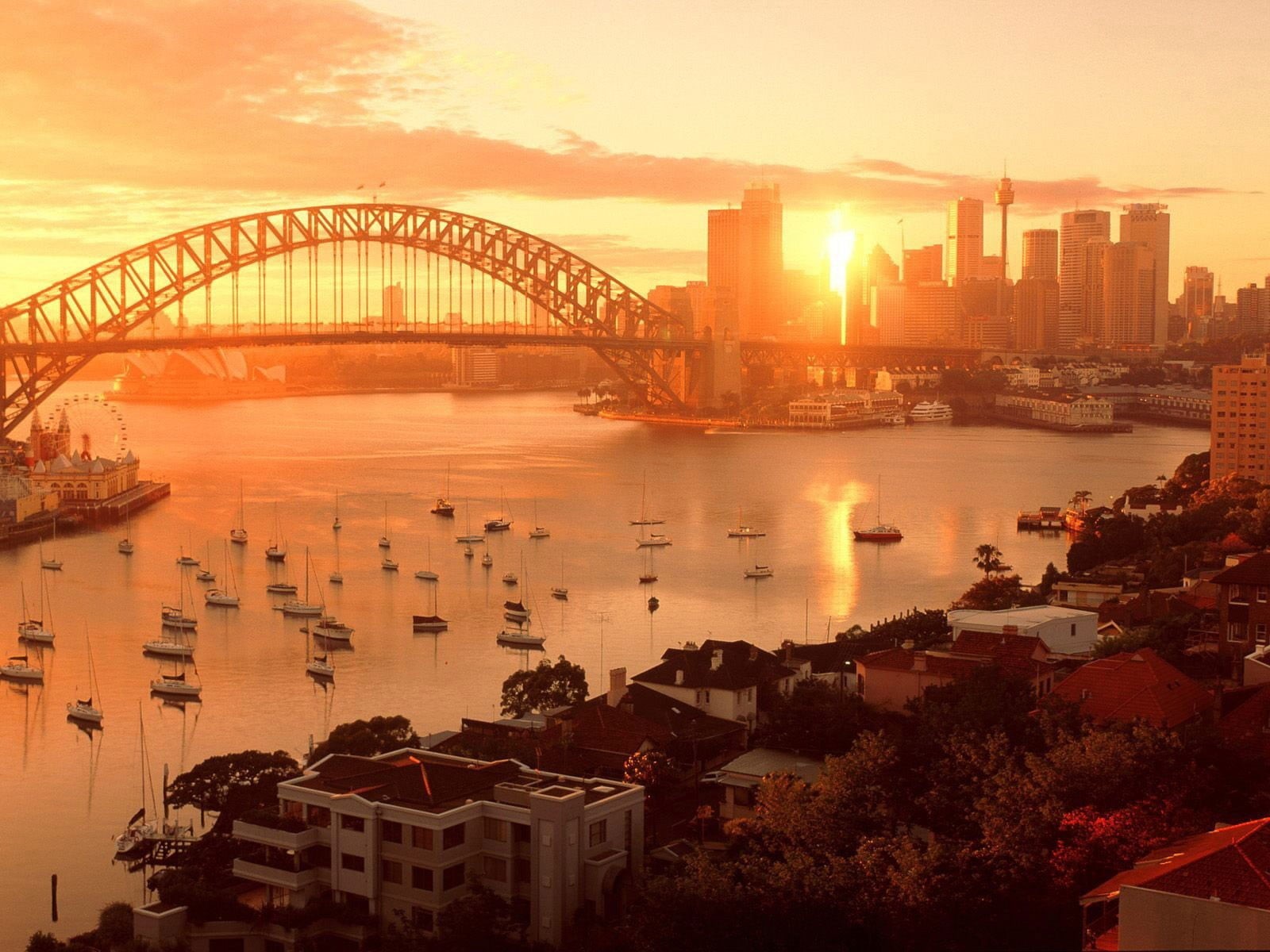 cityscape, arch bridge, city, Australia, sun, connection, bridge - man made structure, skyscraper, sky, sunlight, built structure, no people, transportation, HD Wallpaper