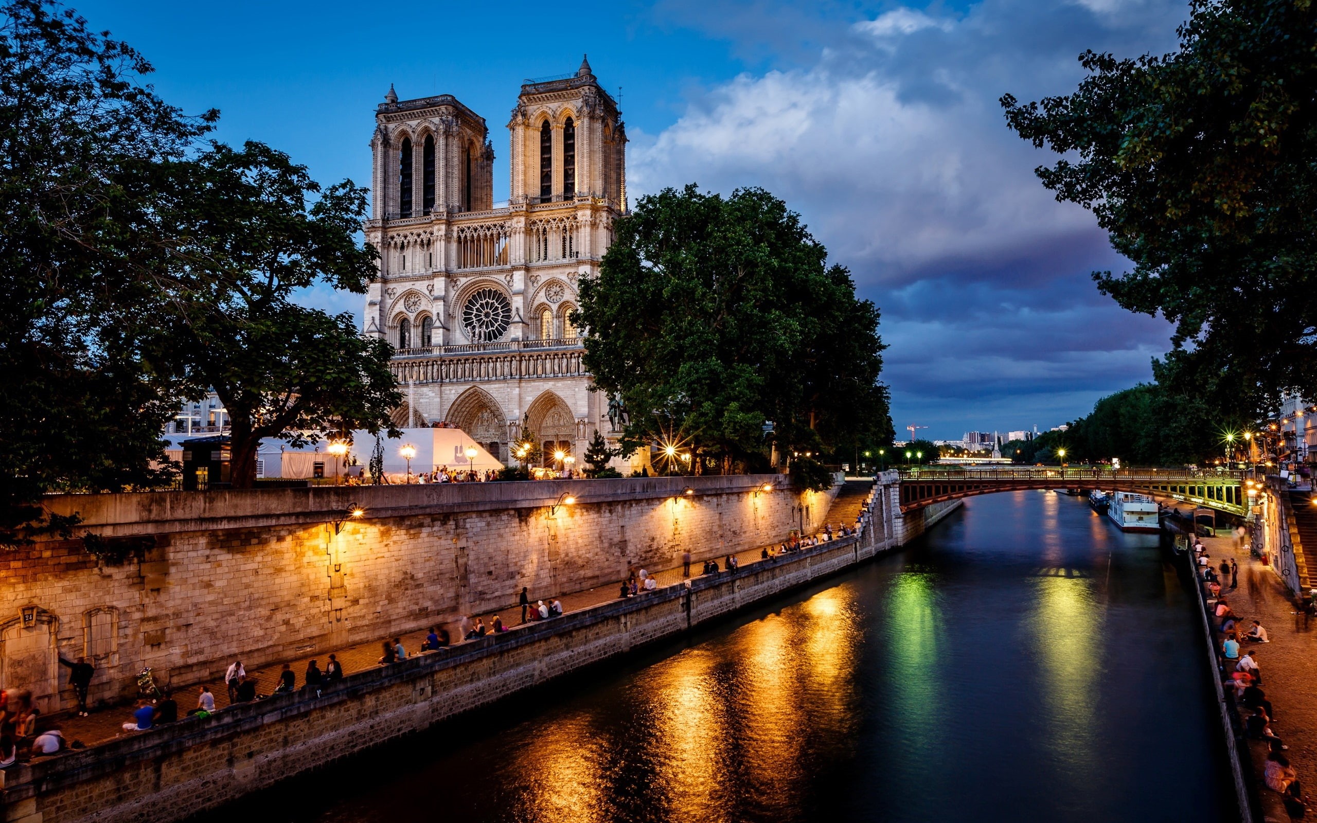 Notre, Lights, de, Night, Bridge, Paris, 2K, River, France, Dame, City, HD Wallpaper