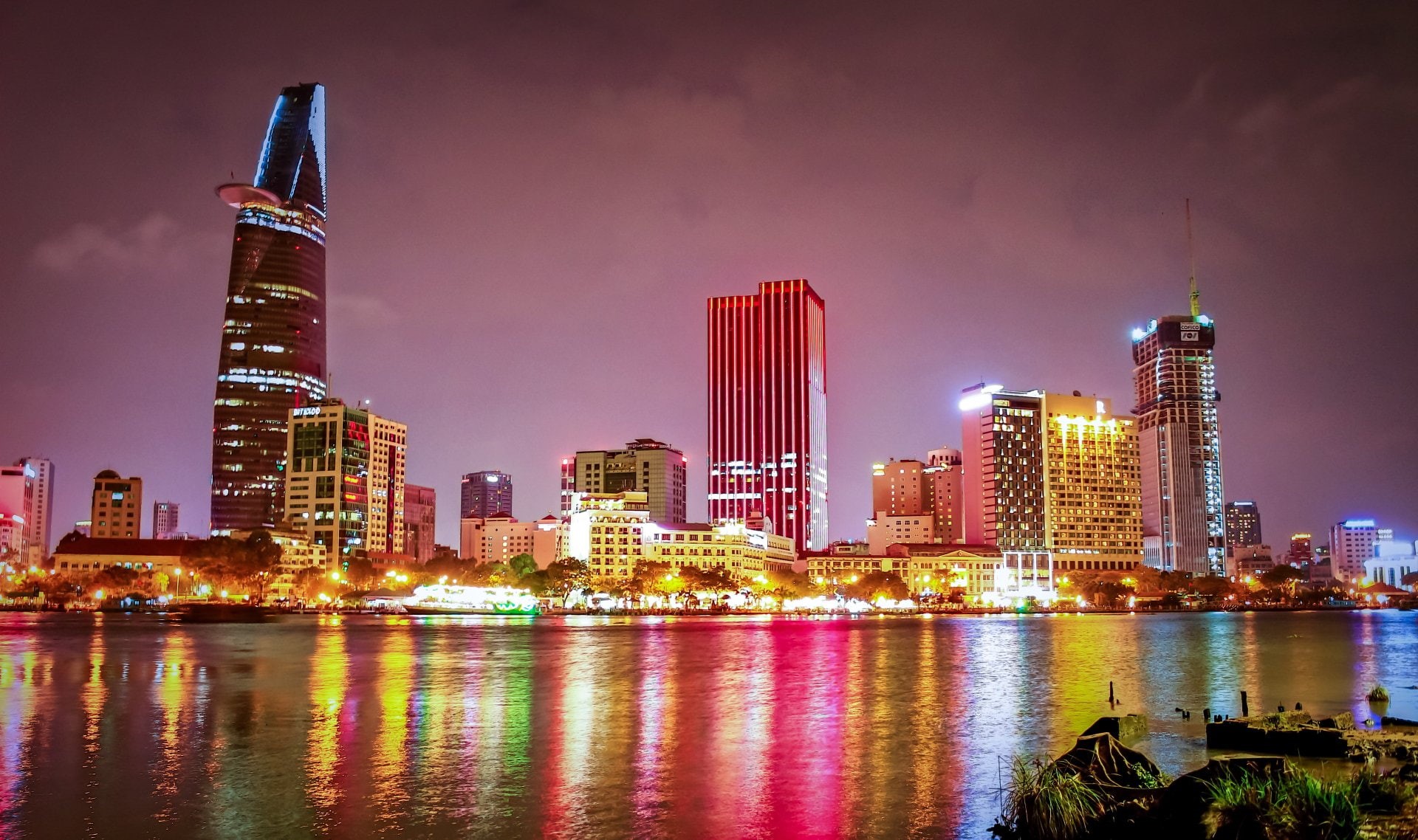 Ho Chi Minh City, city life, Light, Vietnam, urban skyline, Bitexco Finacial Tower, Night, cityscape, Building, modern, landscape, illuminated, residential district, HD Wallpaper