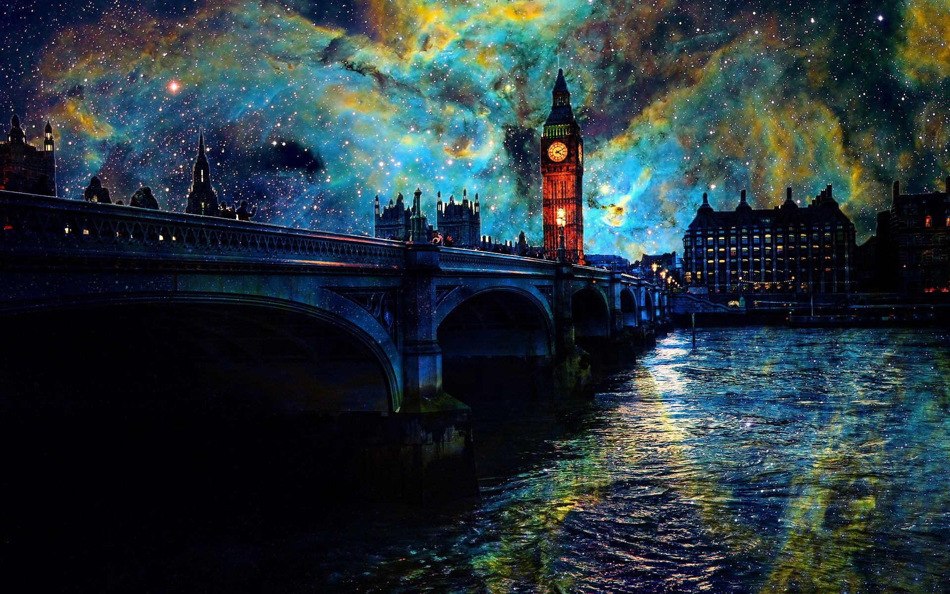 Beautiful, London, Pictures, Bridge, Stars, Art, River, Night, Lights, 1080P, HD Wallpaper