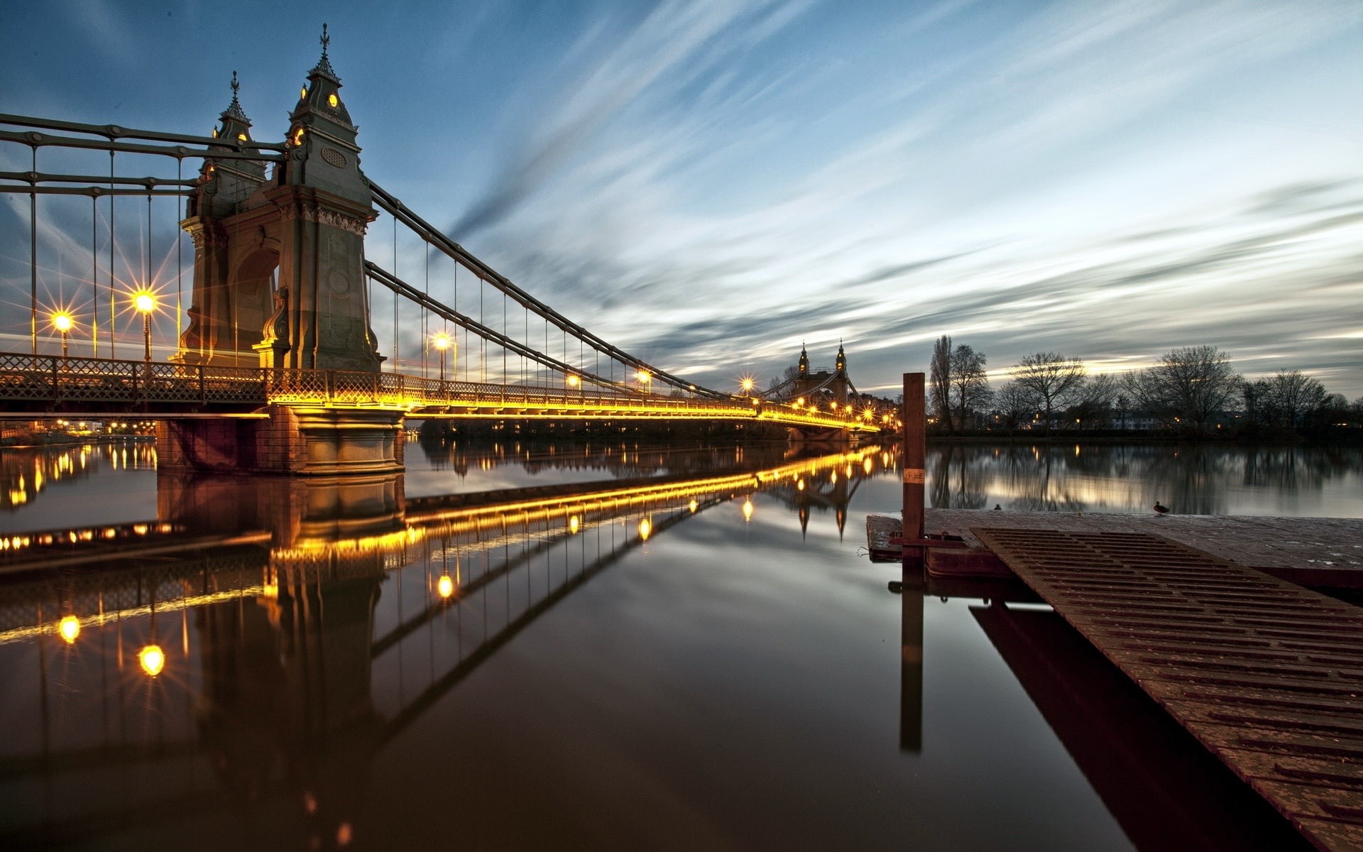 England, Hammersmith, Bridge, Lights, River, 1080P, Night, London, HD Wallpaper