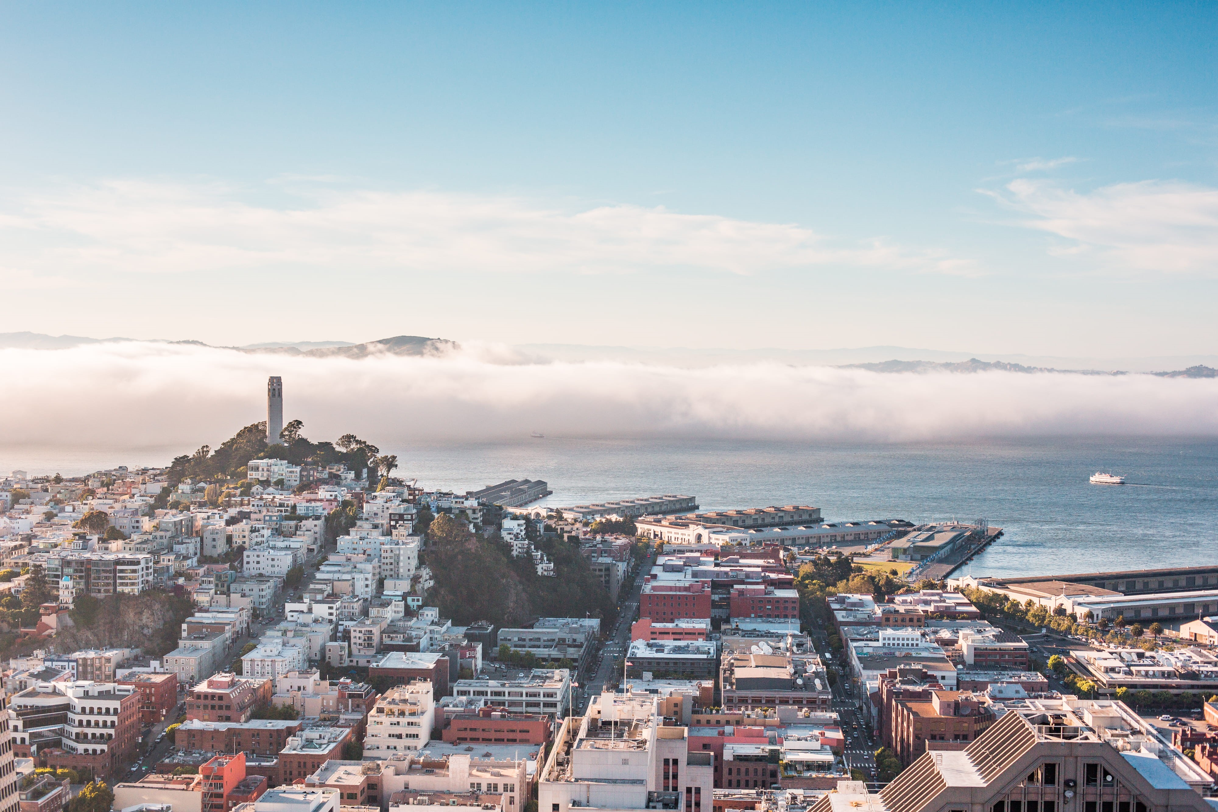 san francisco, residential district, building Exterior, panoramic, built Structure, sea, crowded, piers, travel Destinations, roof, tower, cityscape, cloud - sky, HD Wallpaper