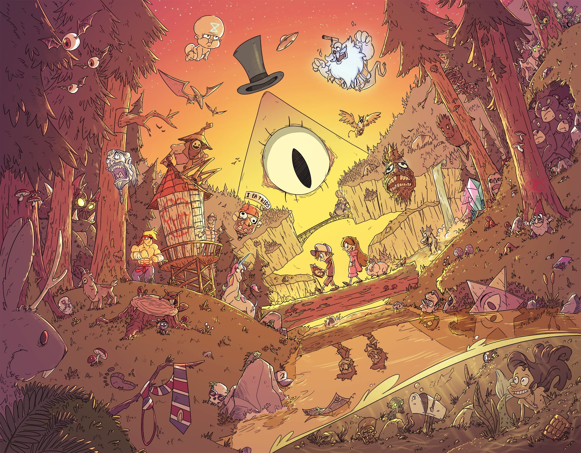series, forest, Gravity Falls, Mabel Pines, Dipper Pines, animation, Bill Cipher, 1080P, HD Wallpaper