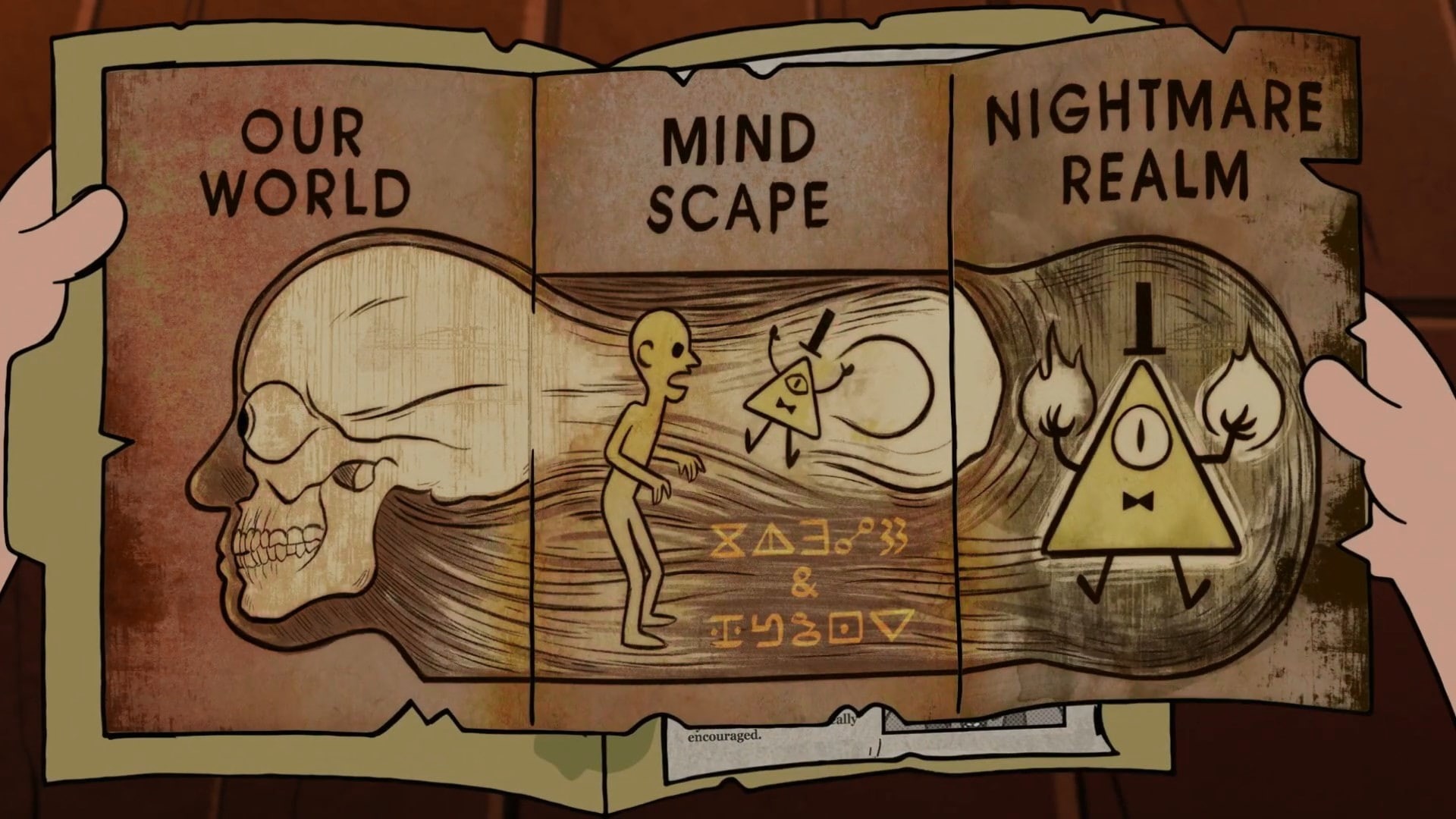 no people, architecture, Gravity Falls, female likeness, script, 1080P, human representation, male likeness, old, close-up, representation, communication, HD Wallpaper