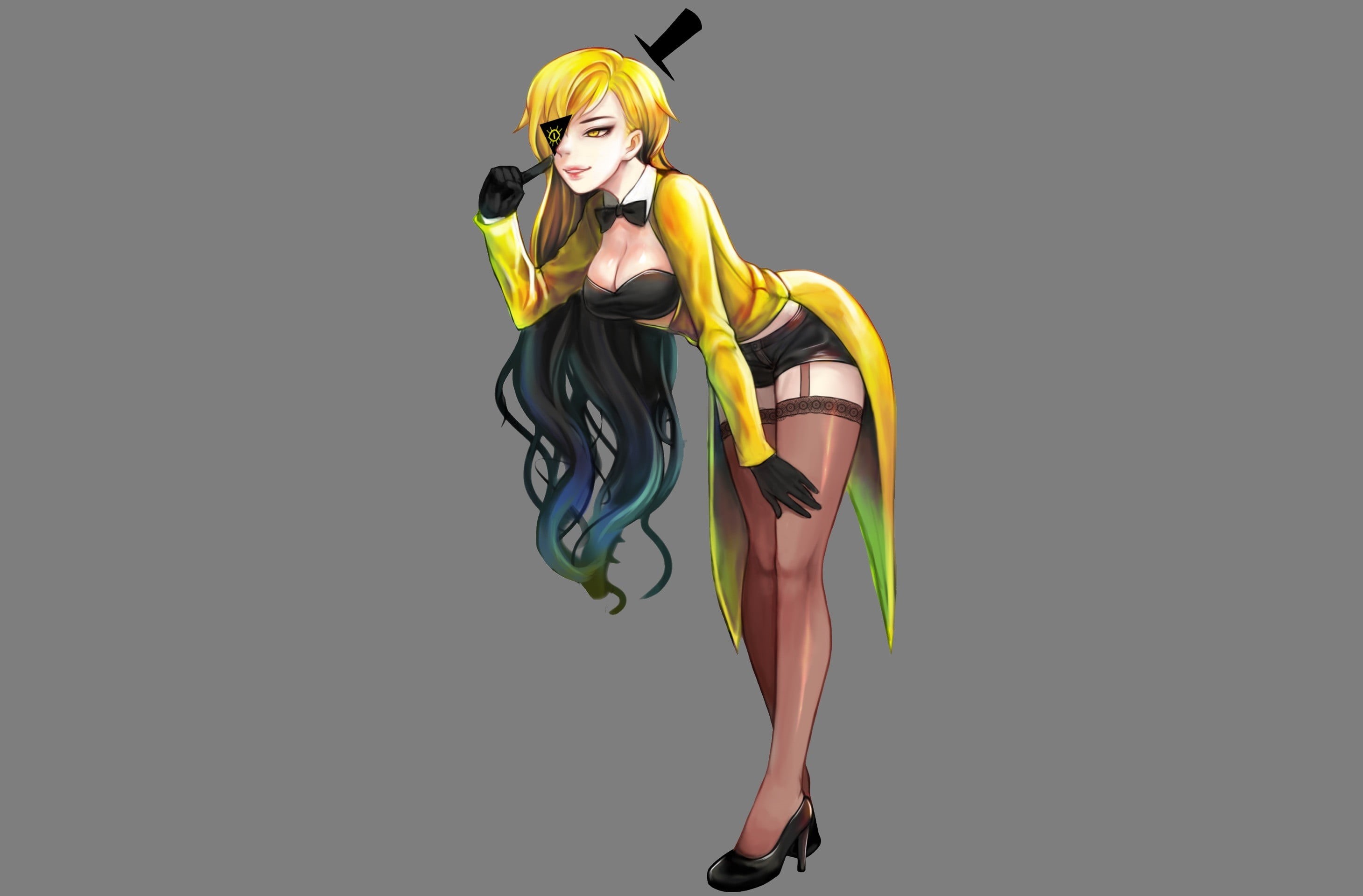 hairstyle, anime girls, women, thigh-highs, one person, looking at camera, shorts, copy space, long hair, portrait, Gravity Falls, young women, females, HD Wallpaper