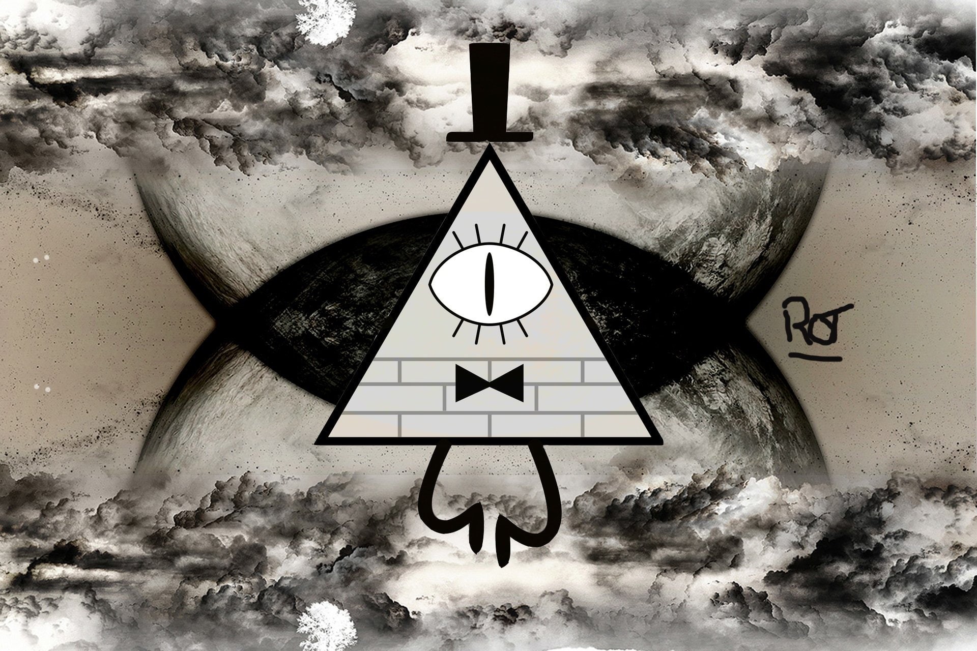 wall - building feature, sign, day, 1080P, land, sky, architecture, art and craft, nature, no people, Bill Cipher, outdoors, Cartoon, communication, composite image, HD Wallpaper