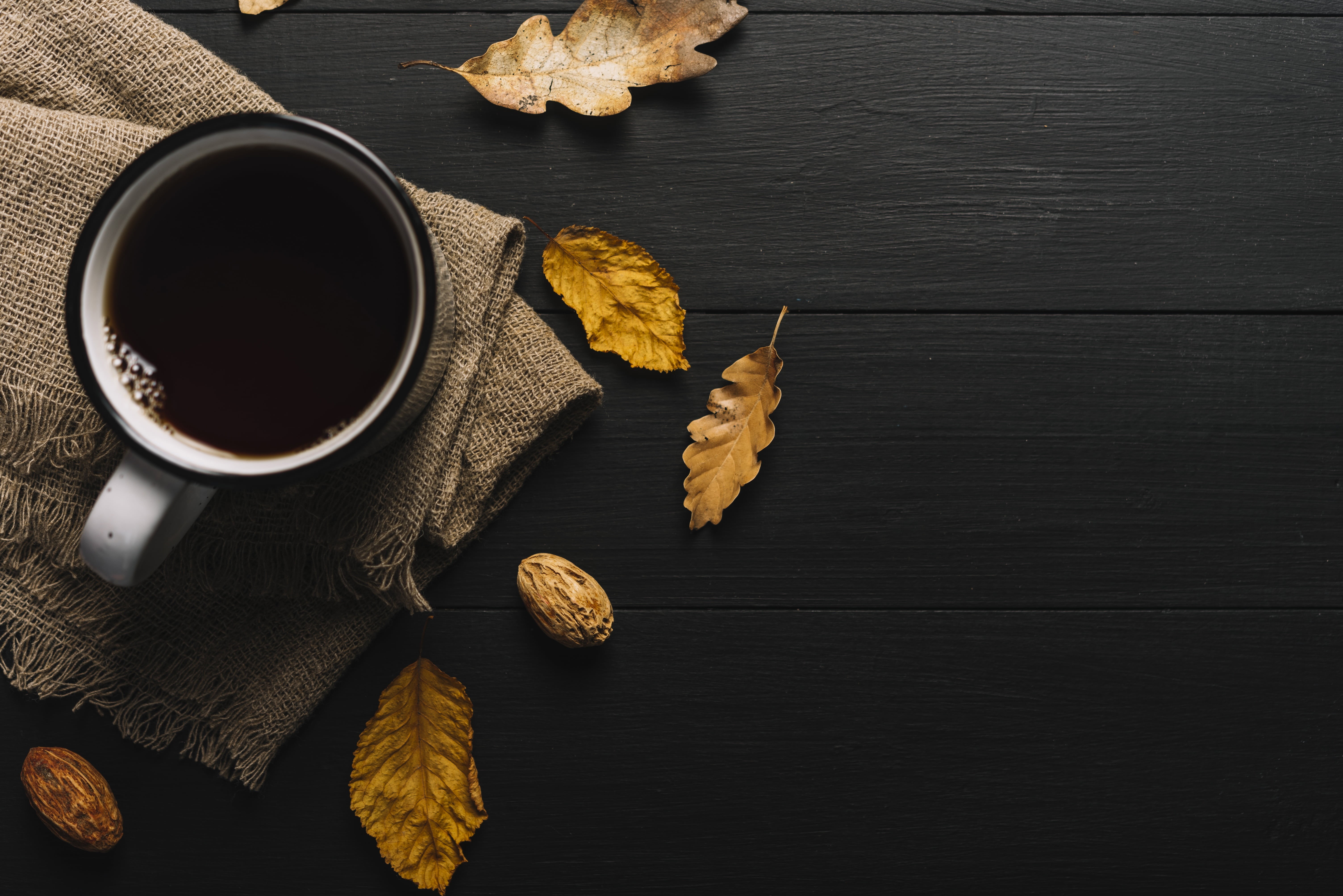 autumn, tree, coffee, mug, background, vintage, 5K, Cup, leaves, colorful, wood, HD Wallpaper