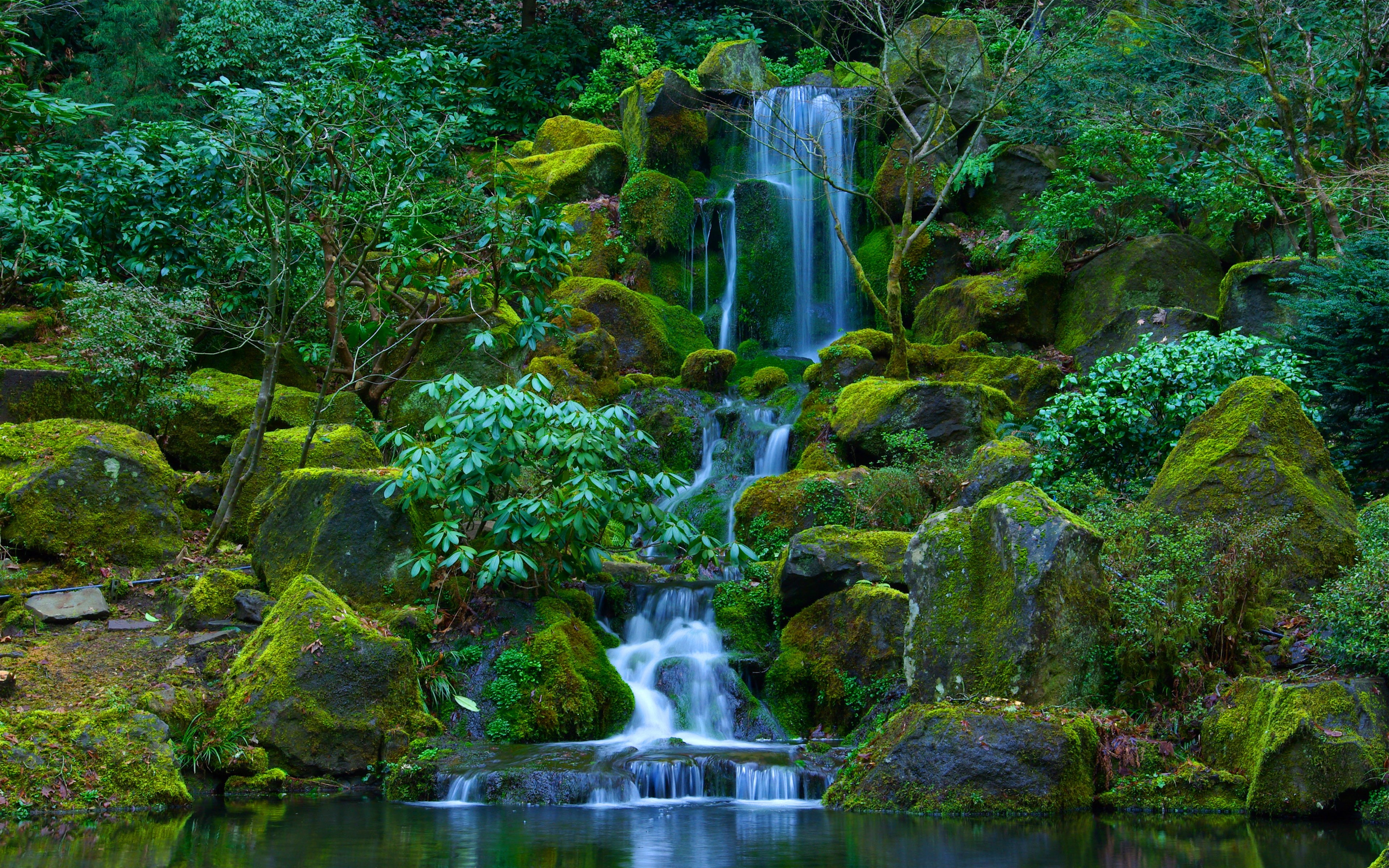 no people, japanese, scenics - nature, flowing, waterfall, portland, motion, outdoors, long exposure, power in nature, tree, flowing water, oregon, hills, HD Wallpaper