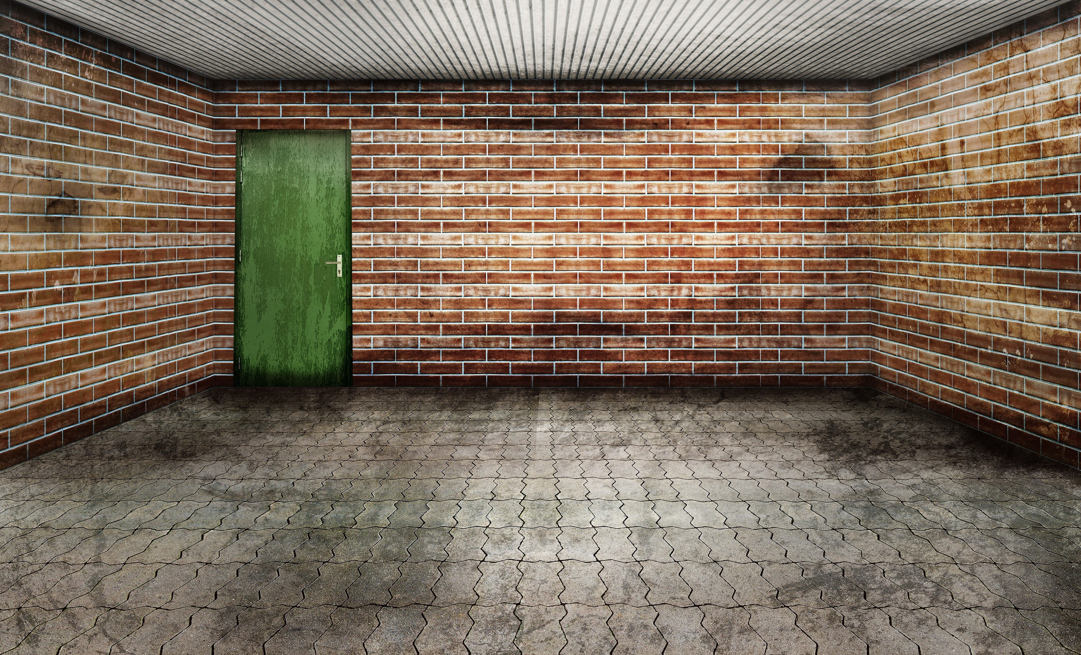 wall - building feature, wall, Garage, application, green, leave, Space, building exterior, background, 3d, building, metal door, grey, iron, HD Wallpaper