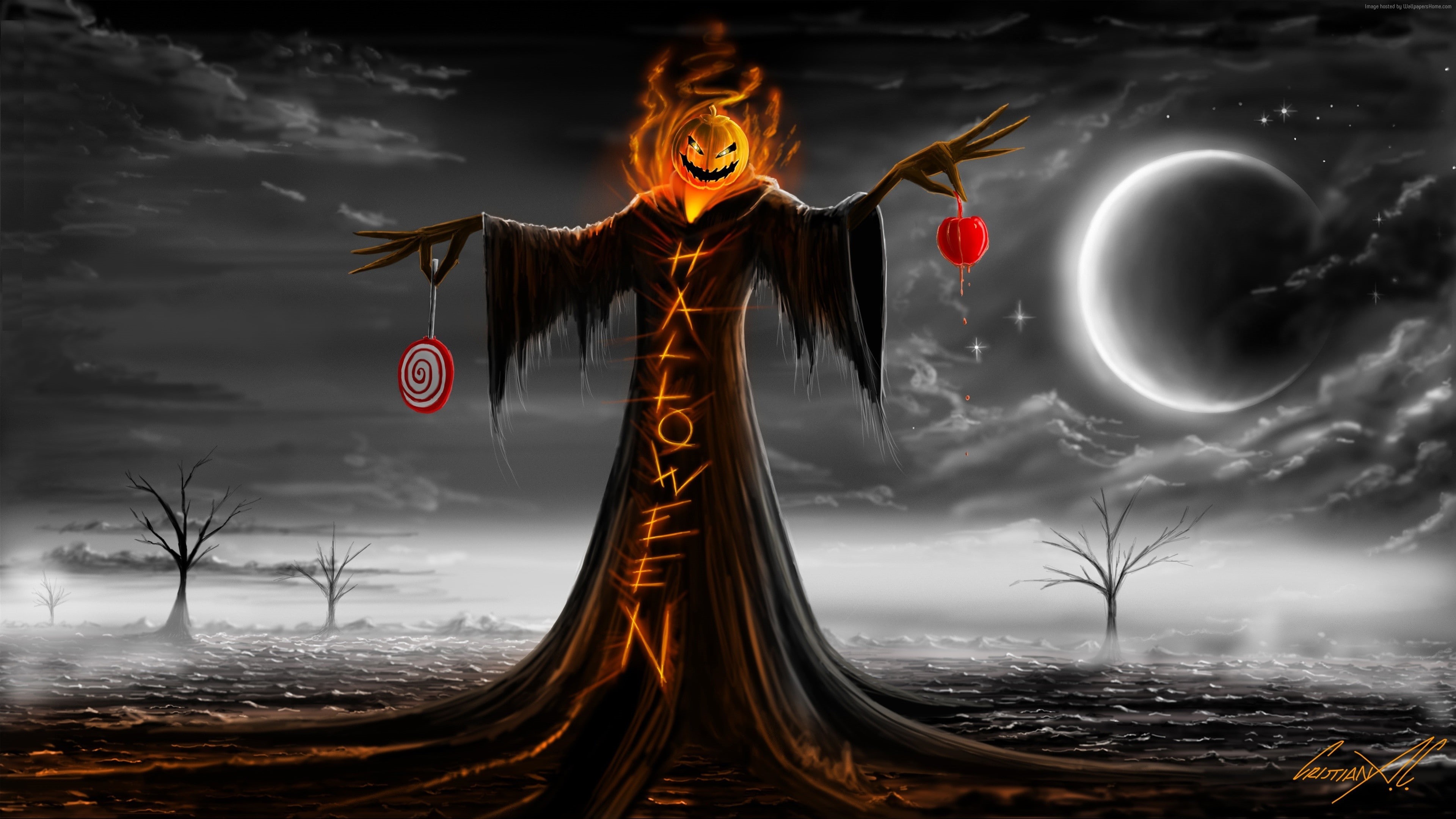 Holiday, 31 october, Halloween, pumpkin host, 4K, HD Wallpaper