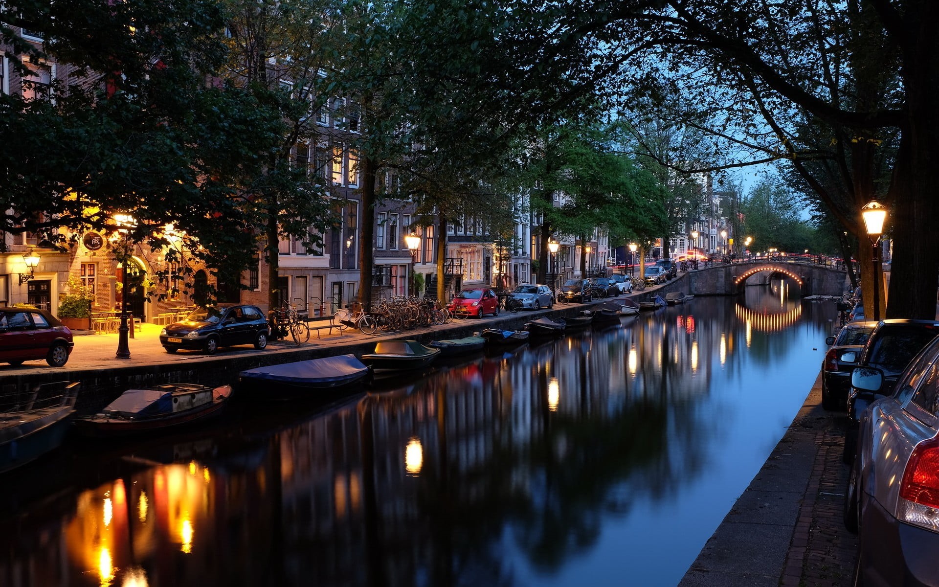 architecture, outdoors, car, canal, water, mode of transportation, nautical vessel, nature, transportation, 1080P, waterfront, built structure, tree, building exterior, HD Wallpaper