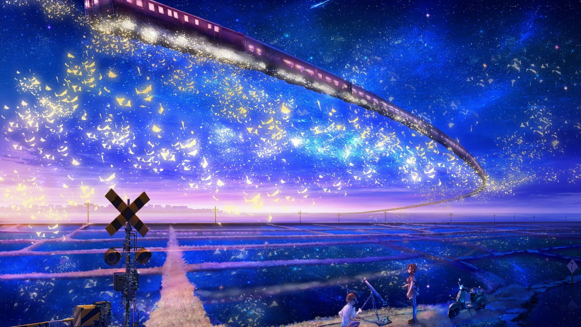 silhouette, motion, digital composite, travel, sea, water, anime, arts culture and entertainment, illuminated, outdoors, space, magic, 1080P, star - space, HD Wallpaper