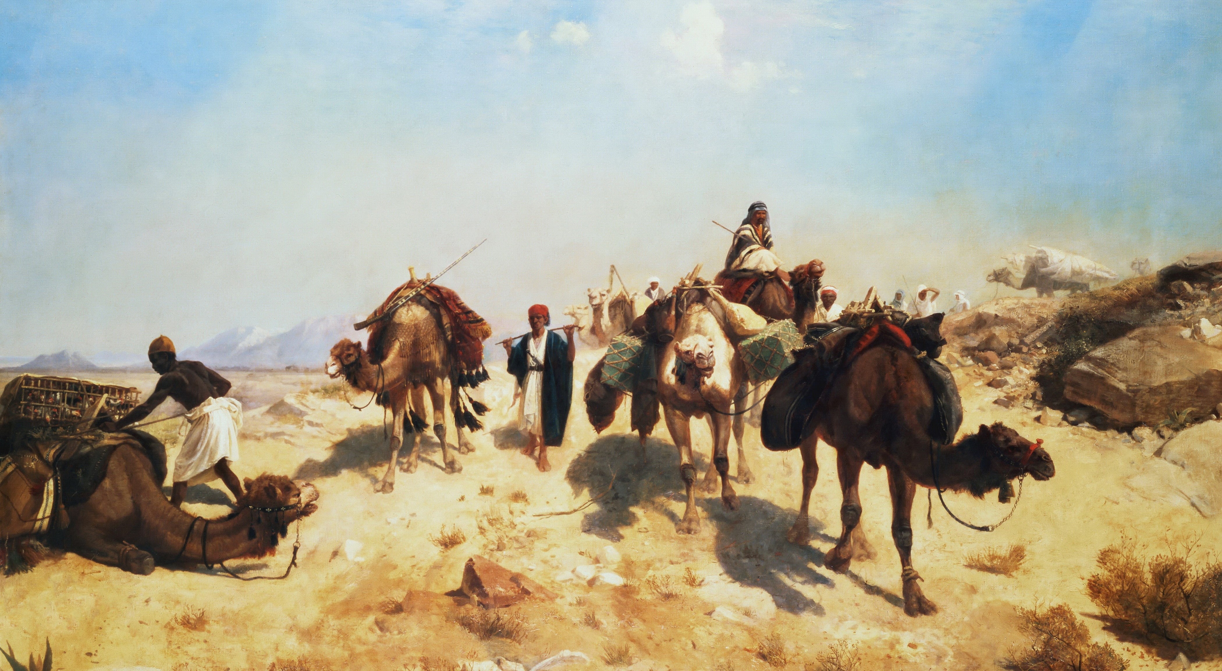 camel, Caravan in the Desert, 4K, Jean-Leon Gerome, picture, landscape, HD Wallpaper