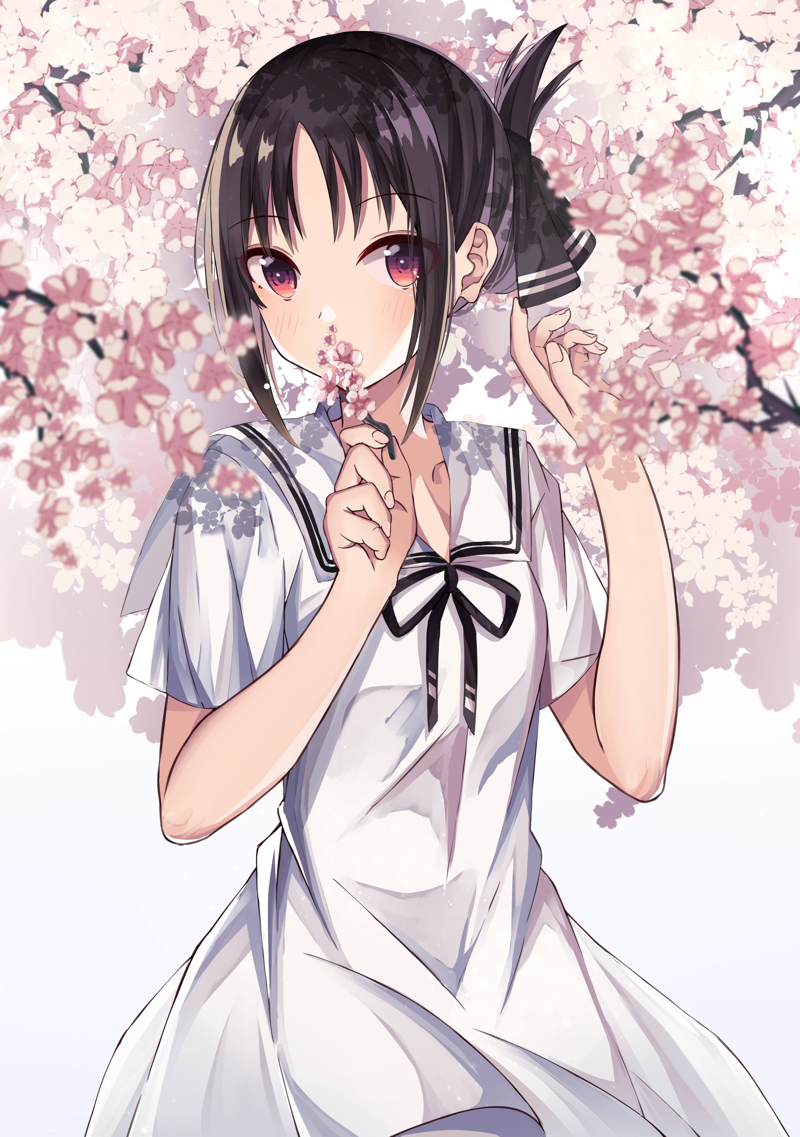 vertical, digital art, Kaguya-Sama: Love is War, portrait display, artwork, white clothing, anime, Shigurene, fan art, sailor uniform, illustration, anime girls, Phone HD Wallpaper