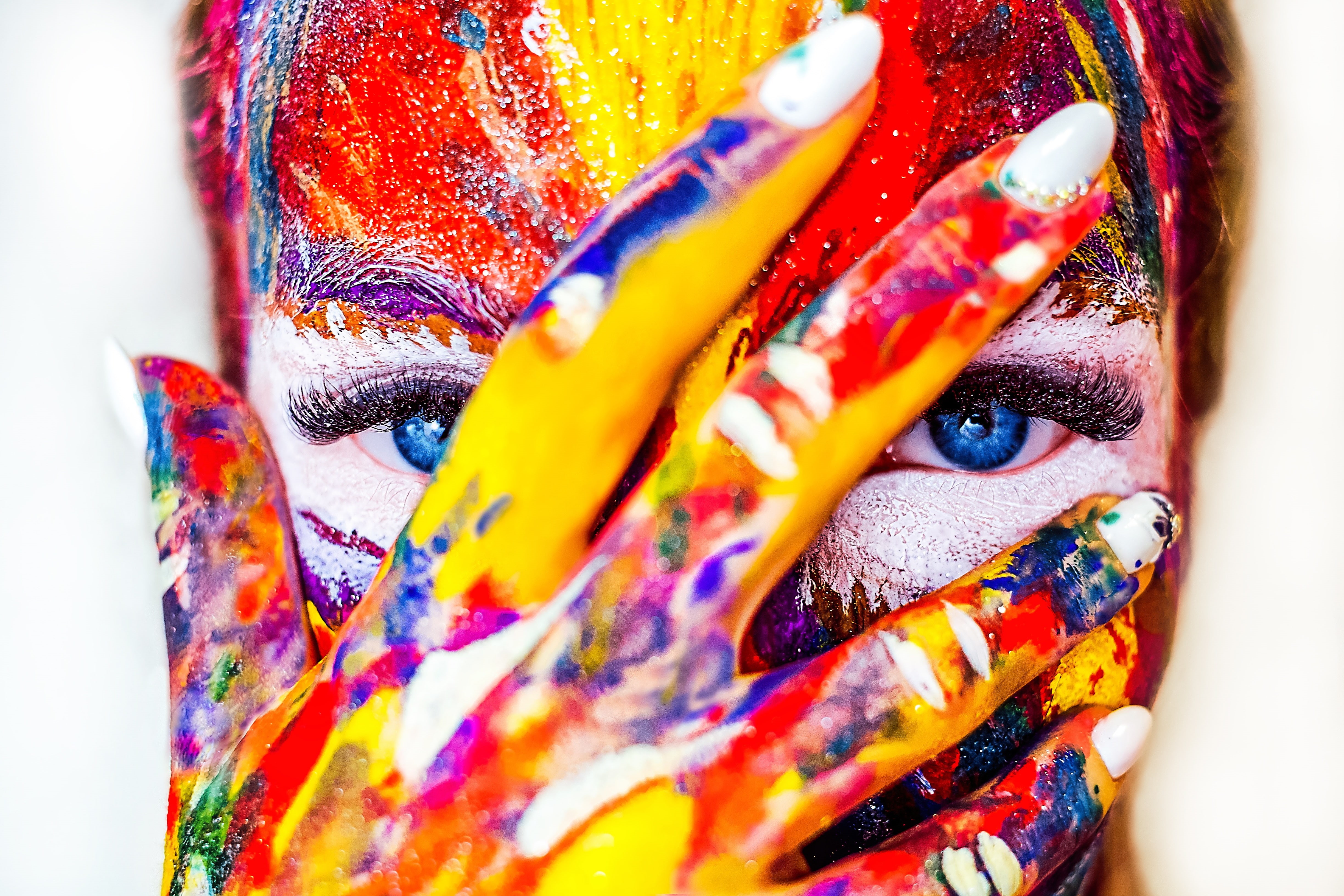 Paint, Face, Vibrant, Woman, 4K, Blue eyes, Colorful, Girl, Portrait, 4K, HD Wallpaper