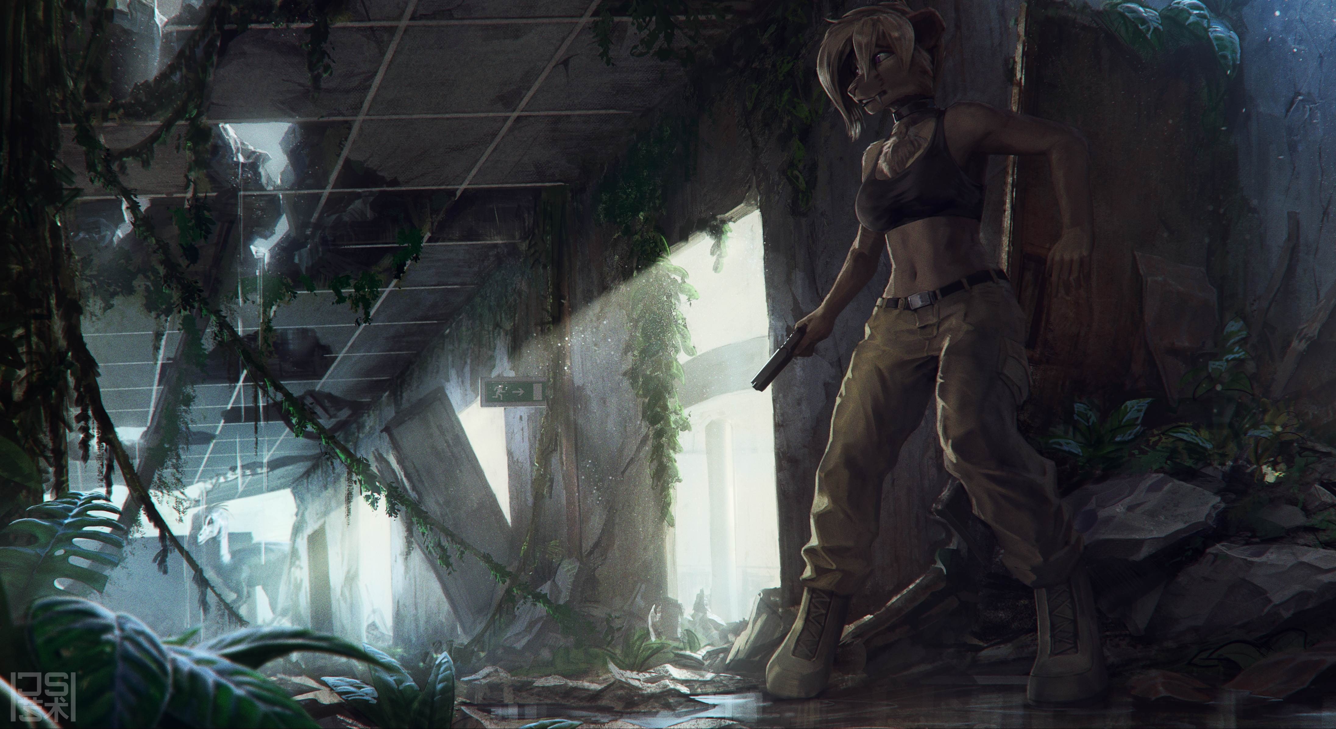 4K, statue, abandoned, building, sculpture, furry, damaged, plant, Anthro, ruined, art and craft, creativity, built structure, representation, human representation, HD Wallpaper