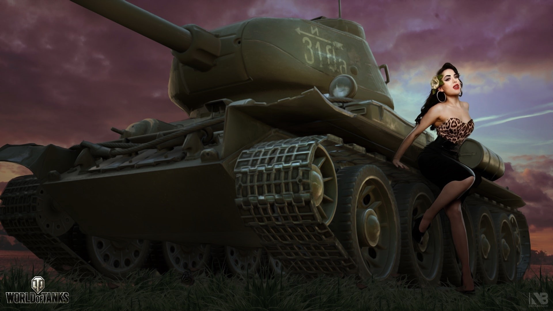 Soviet, 1080P, tank, World of Tanks, Nikita Bolyakov, girl, T-34, average, art, figure, HD Wallpaper
