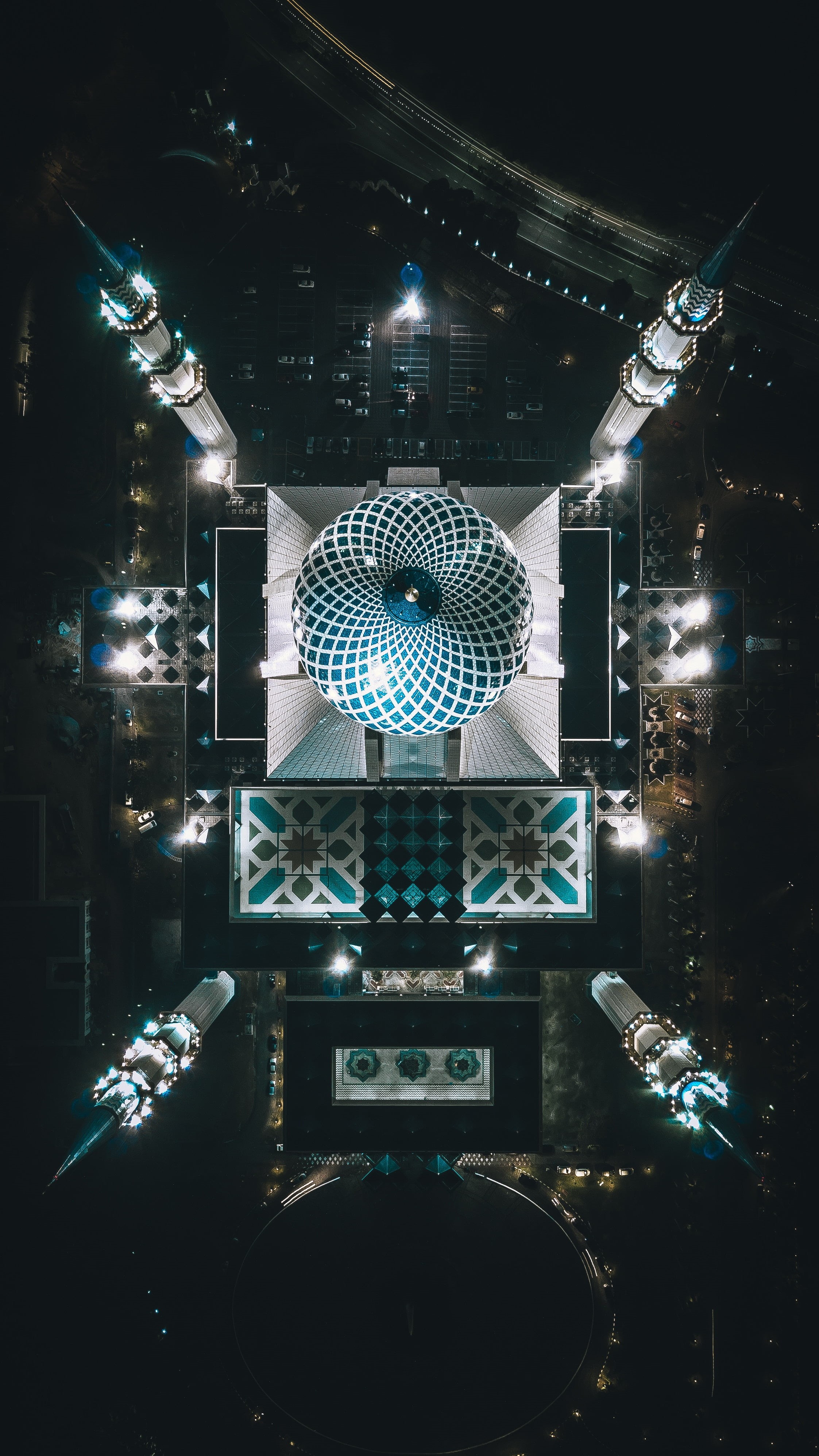 shape, outdoors, built structure, silver colored, celebration, no people, science, space, shah alam, illuminated, city, building exterior, light - natural phenomenon, Phone HD Wallpaper