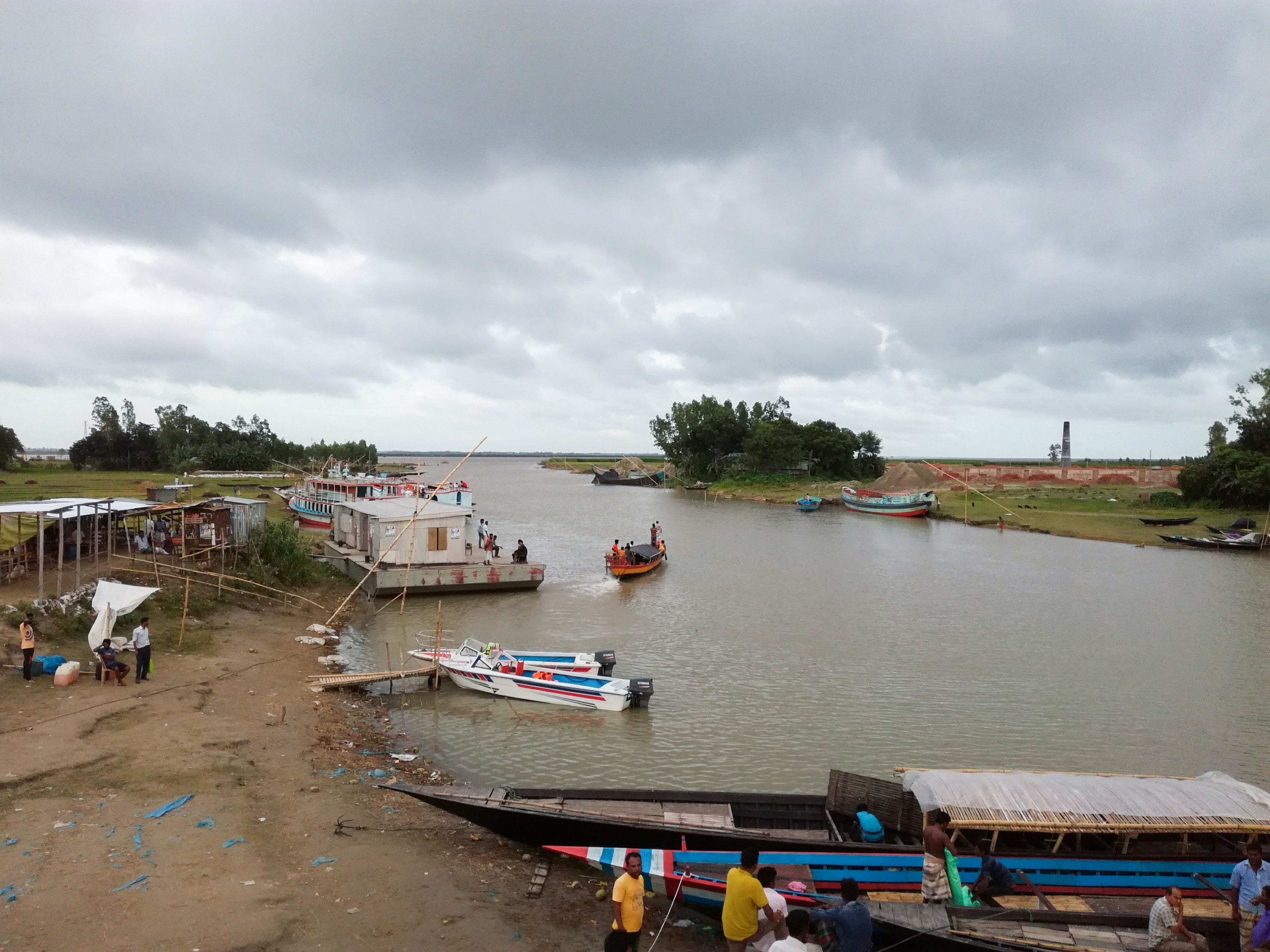 speedboat, boat, cloud - sky, village, high angle view, river, landscape, nautical vessel, pabna, tree, built structure, lake, life, architecture, rural, HD Wallpaper