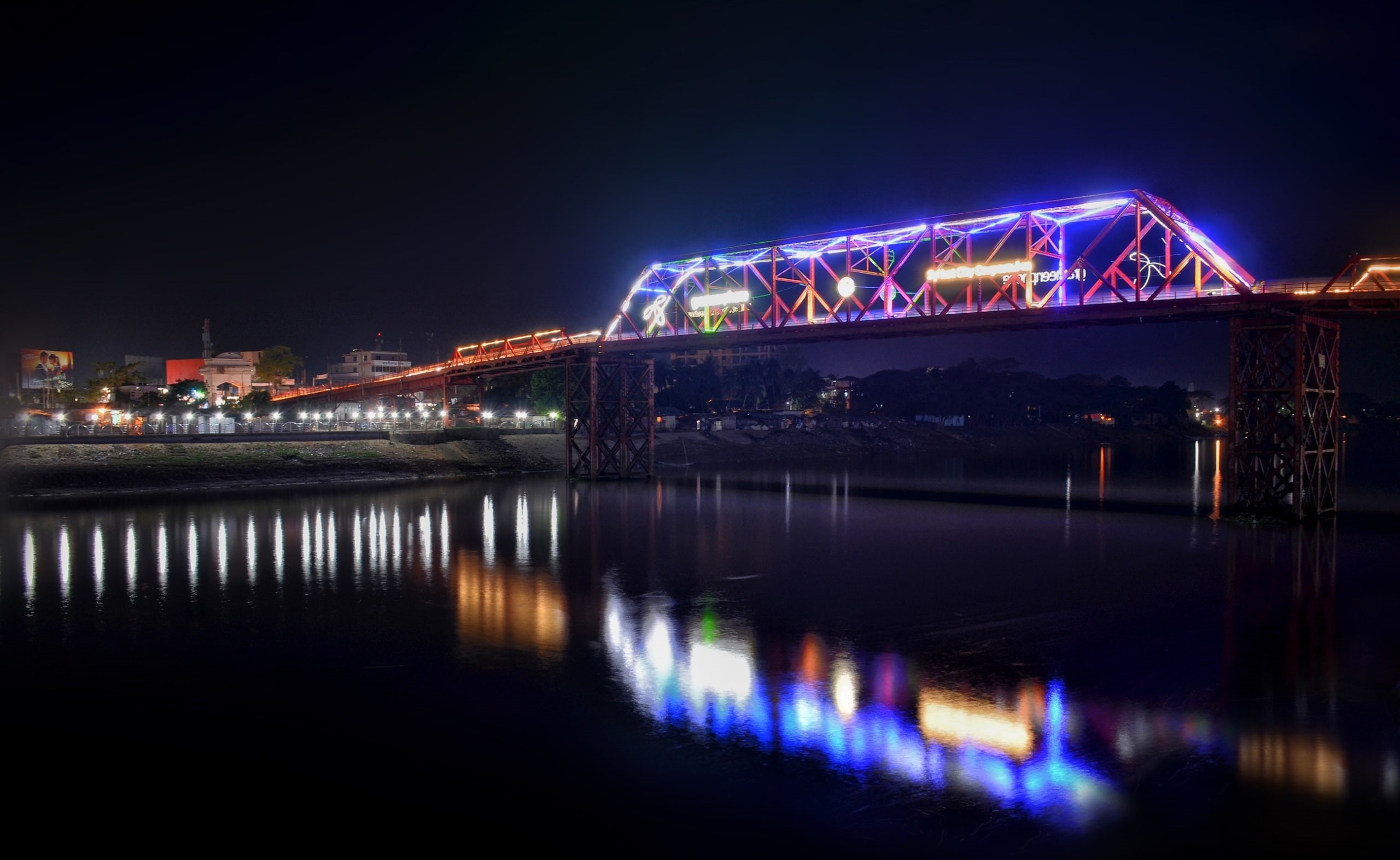 beautiful bangladesh, built structure, #bridge, travel destinations, sylhet, reflection, bangladesh, kean, nightlife, sky, waterfront, architecture, light, HD Wallpaper