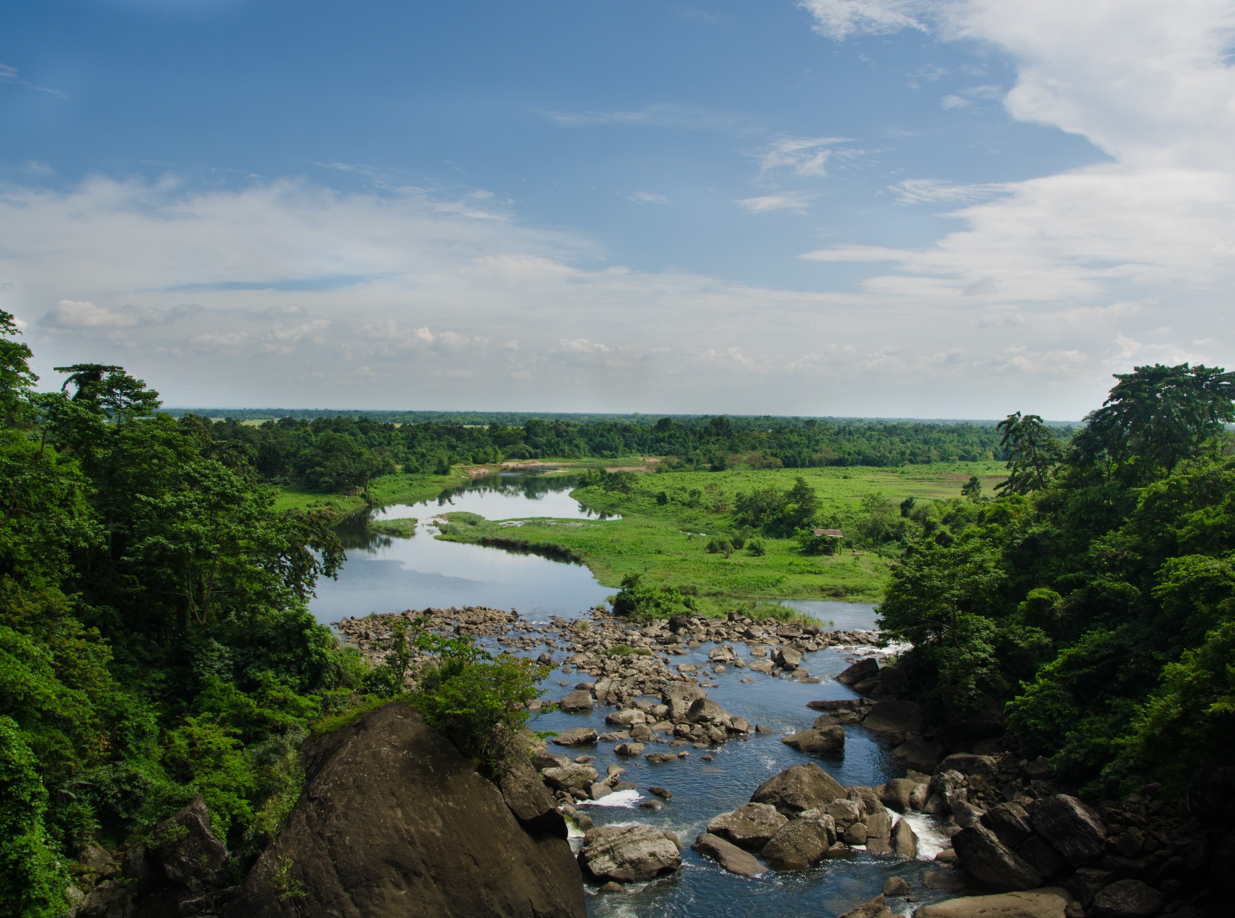 green color, outdoors, trees, cloud - sky, rock, beauty in nature, flowing, meghalaya, water, nature, india, non-urban scene, no people, scenics - nature, HD Wallpaper