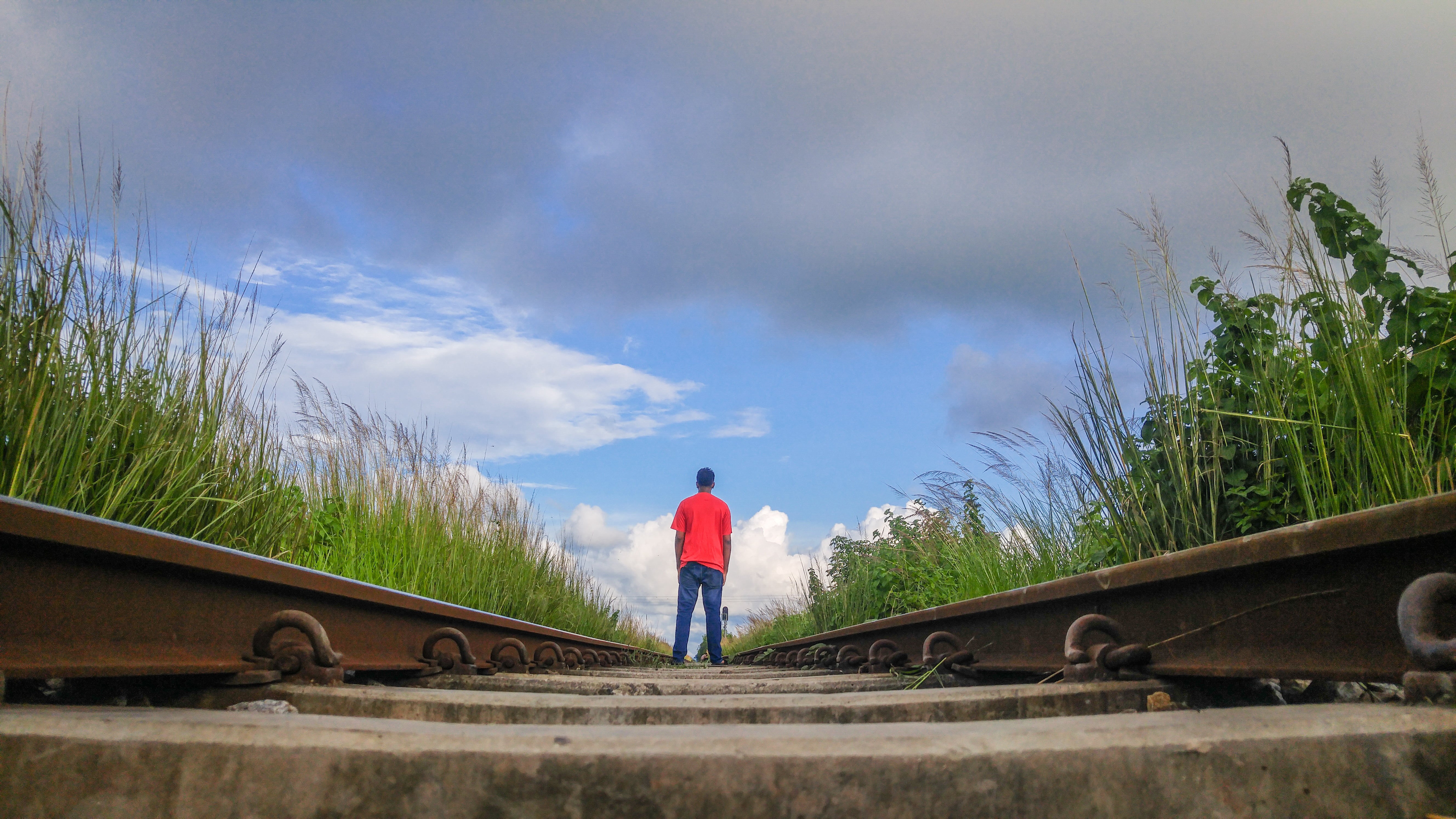 railway, full length, rear view, plant, day, standing, transportation, 5K, real people, sky, adult, occupation, outdoors, blue, farmer, cloud - sky, males, HD Wallpaper