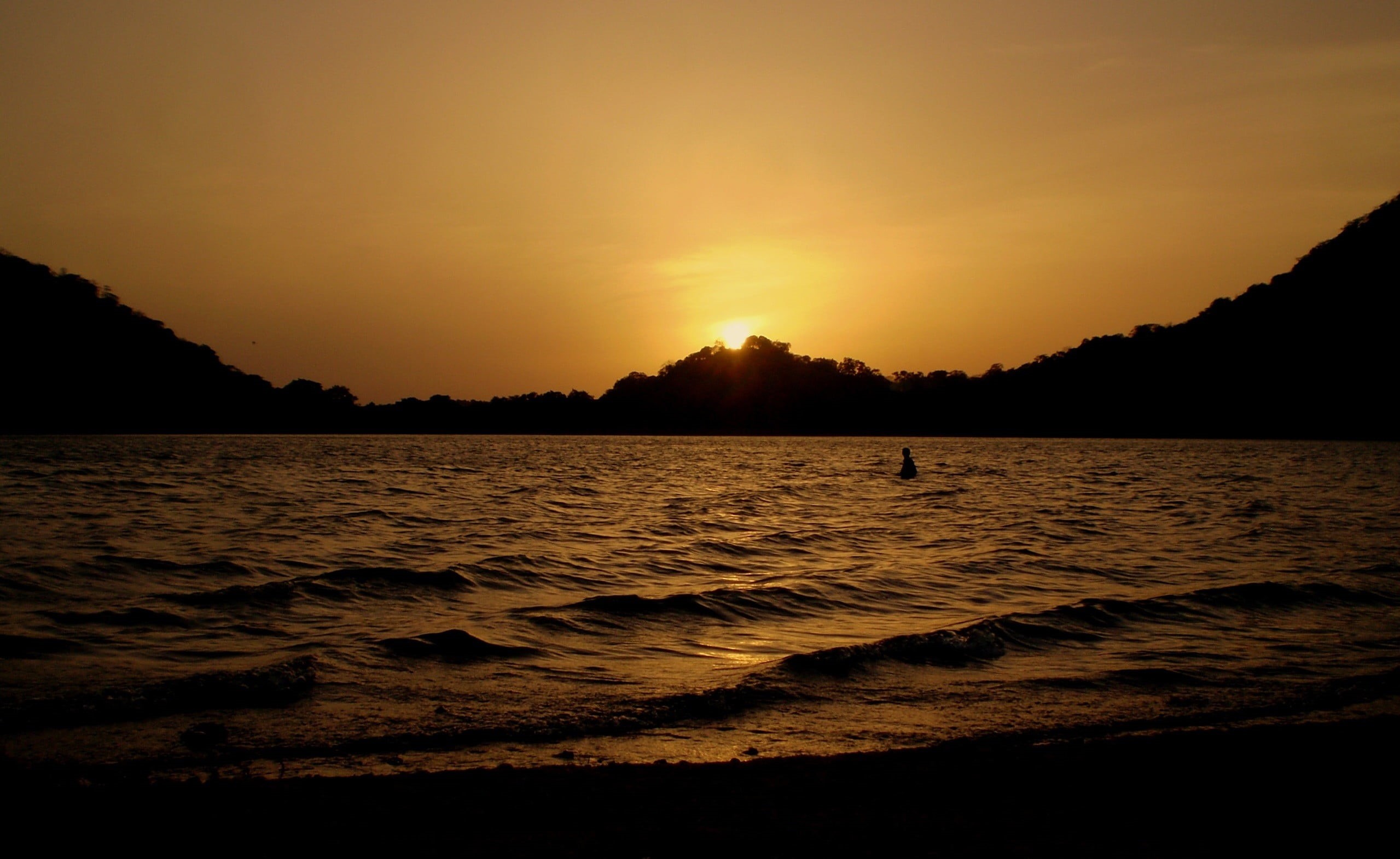 water, non-urban scene, tranquility, tranquil scene, sunset, outdoors, Sri Lanka, land, trees, no people, landscape, idyllic, wave, beach, silhouette, scenics - nature, HD Wallpaper