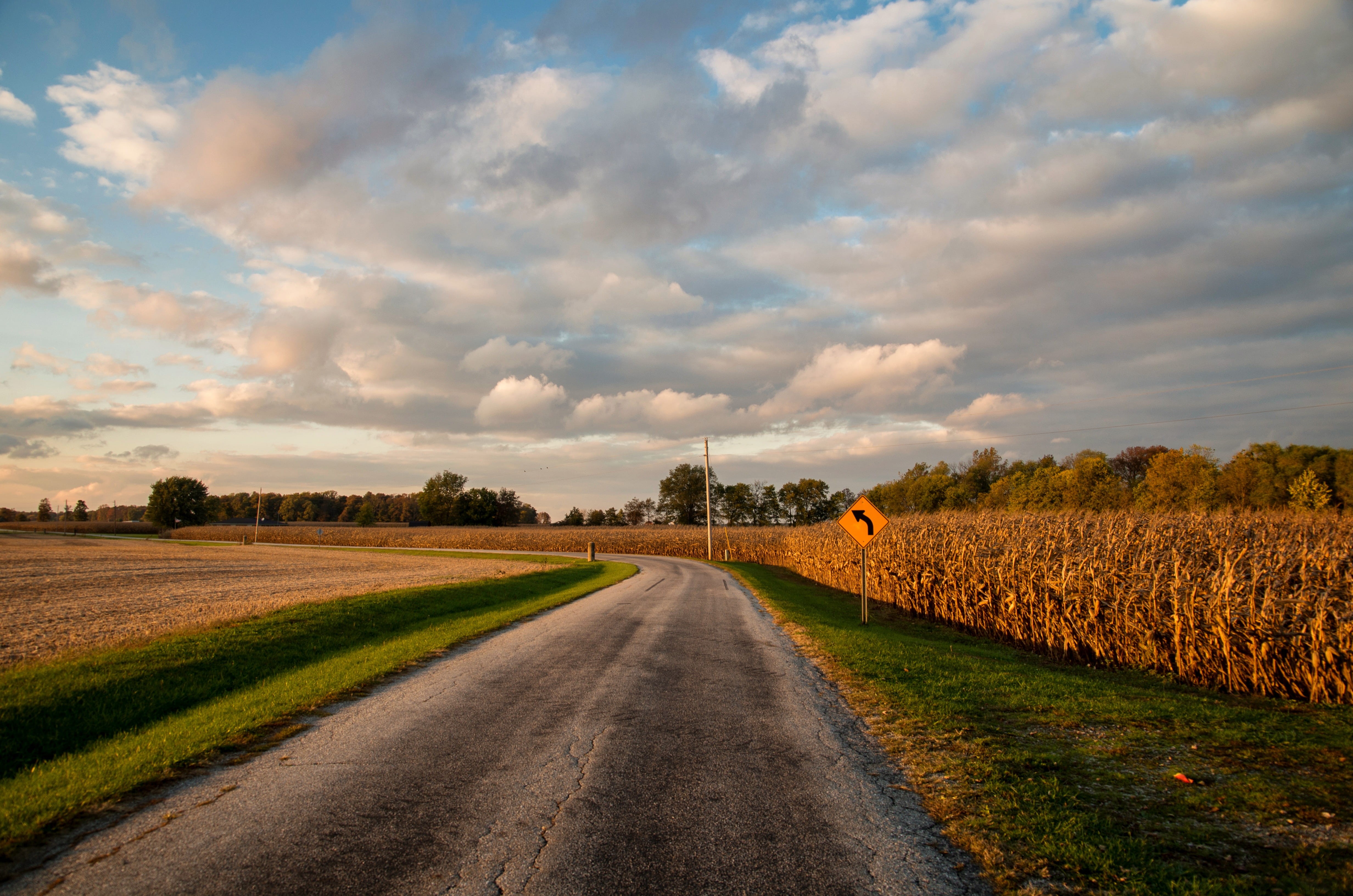 beauty in nature, agriculture, rural scene, tranquil scene, diminishing perspective, sign, land, country road, road trip, sky, scenics - nature, transportation, HD Wallpaper