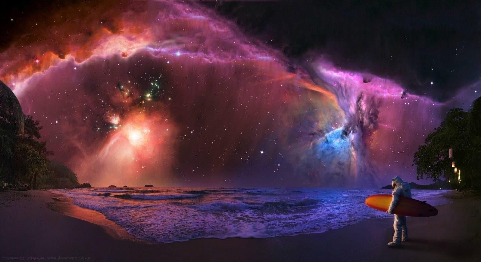 water, motion, outdoors, atmosphere, land, power in nature, 720P, night, sand, scenics - nature, astronaut, beauty in nature, no people, sea, space, surfing, HD Wallpaper