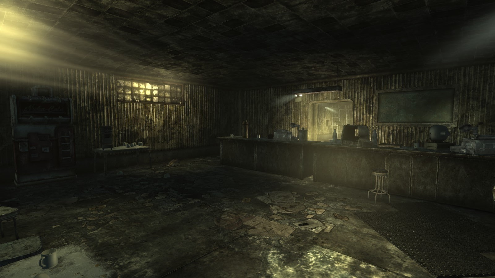 Fallout, ceiling, dark, lighting equipment, domestic room, ambient, spooky, built structure, architecture, flooring, wall, empty, building, workshops, garages, HD Wallpaper