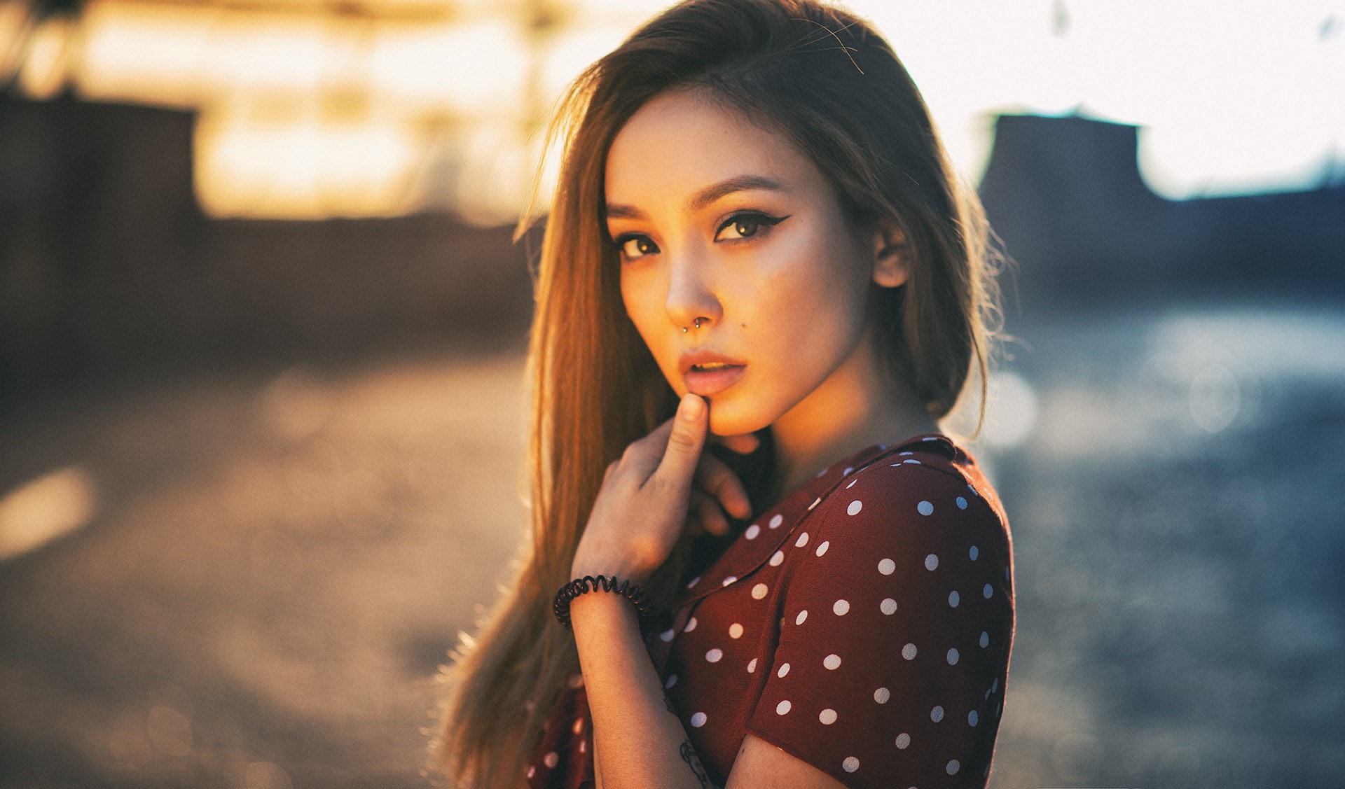long hair, nose ring, body part, polka dot, contemplation, eyeliner, focus on foreground, hair, young adult, beautiful woman, beauty, one person, polka dots, HD Wallpaper